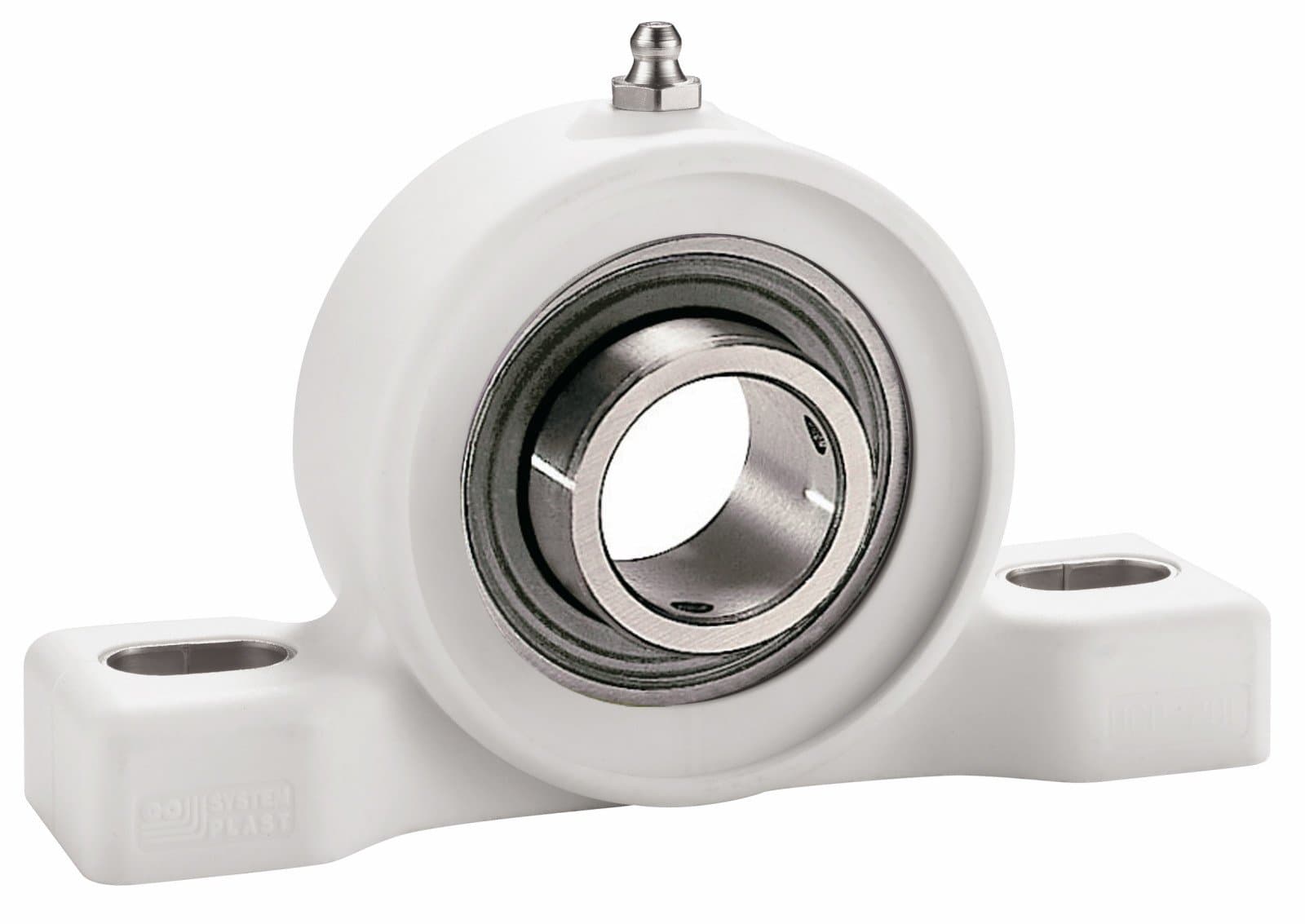 System Plast UCFH205-16-SS-NC 2-Bolt Flange Bearing, White Nolu-Clean Housing with 1" Bore Diameter