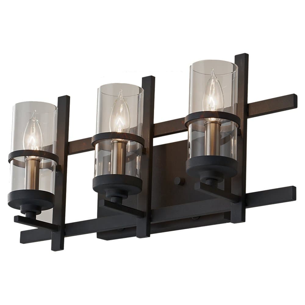 Feiss VS20003-AF/BS Ethan Glass Wall Vanity Bath Candle, 3-Light, Antique Forged Iron (5"W by 10"H)