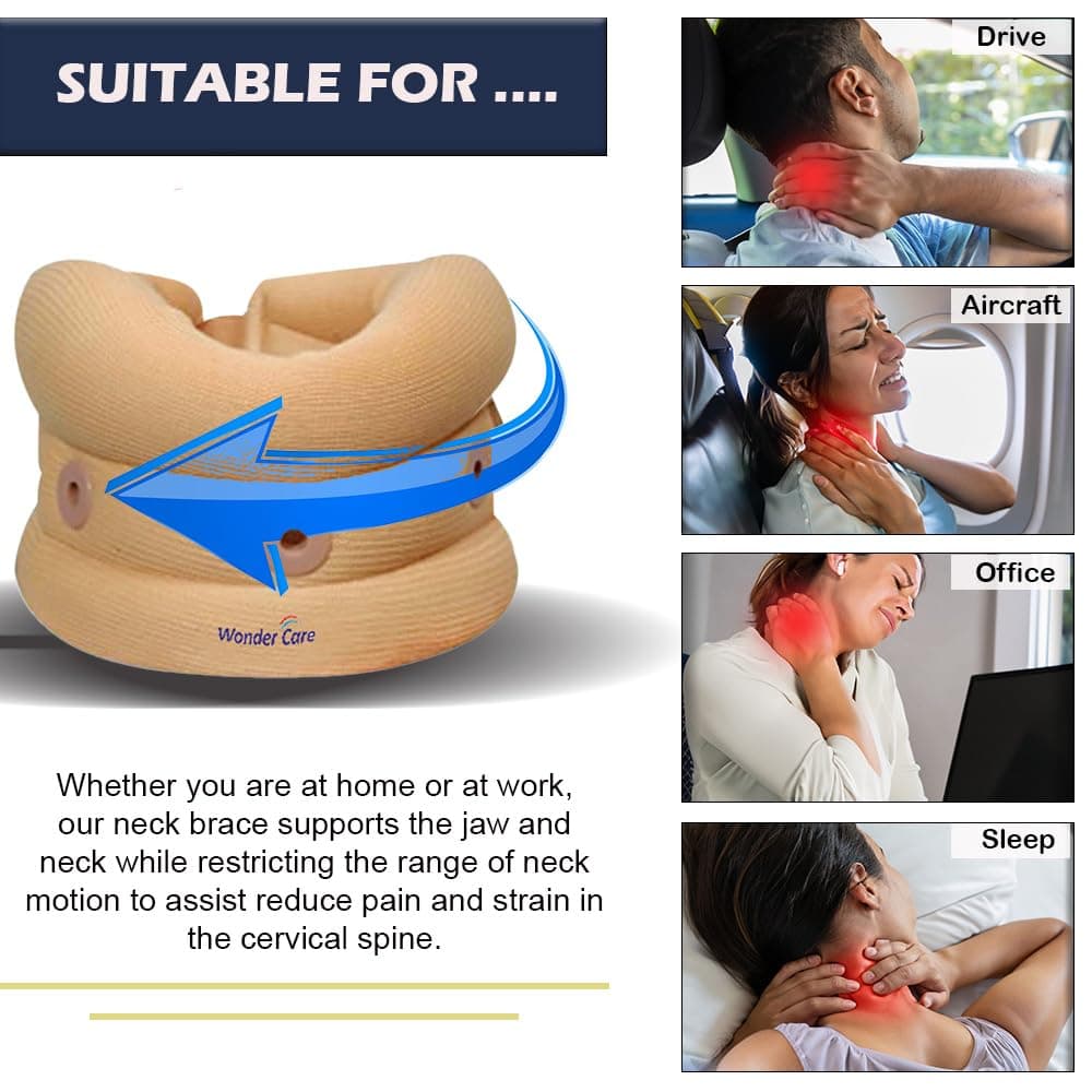 Wonder Care Neck Brace for Sleeping Cervical Collar Adjustable Neck Support Brace Relief Cervical Spine Pressure Ideal for Travel, Office Workers & Neck Injury Recovery, Large