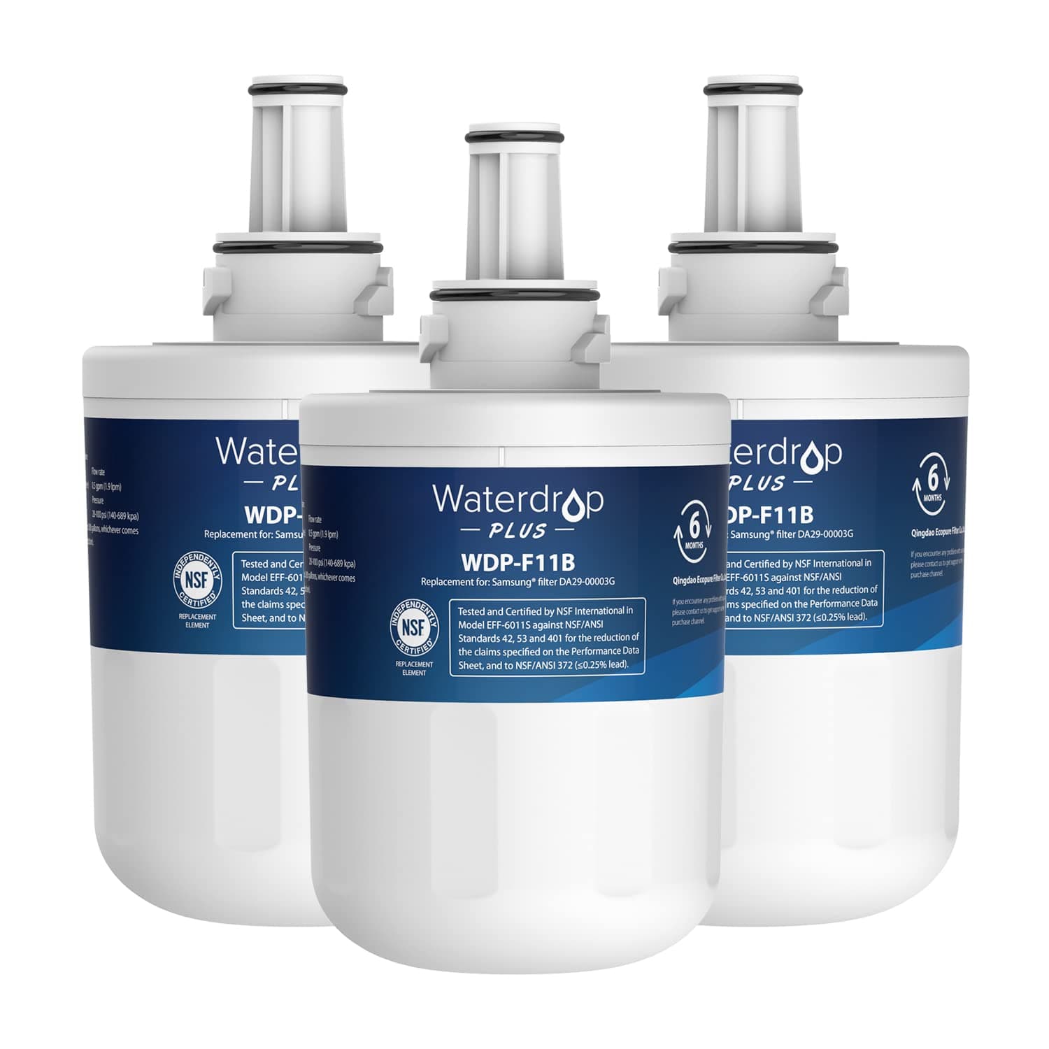 Waterdrop Plus DA29-00003G NSF 401&53&42 Certified Refrigerator Water Filter, Replacement for Samsung DA29-00003G, DA29-00003B, DA29-00003A, Aqua-Pure Plus, HAFCU1, 3 Filters