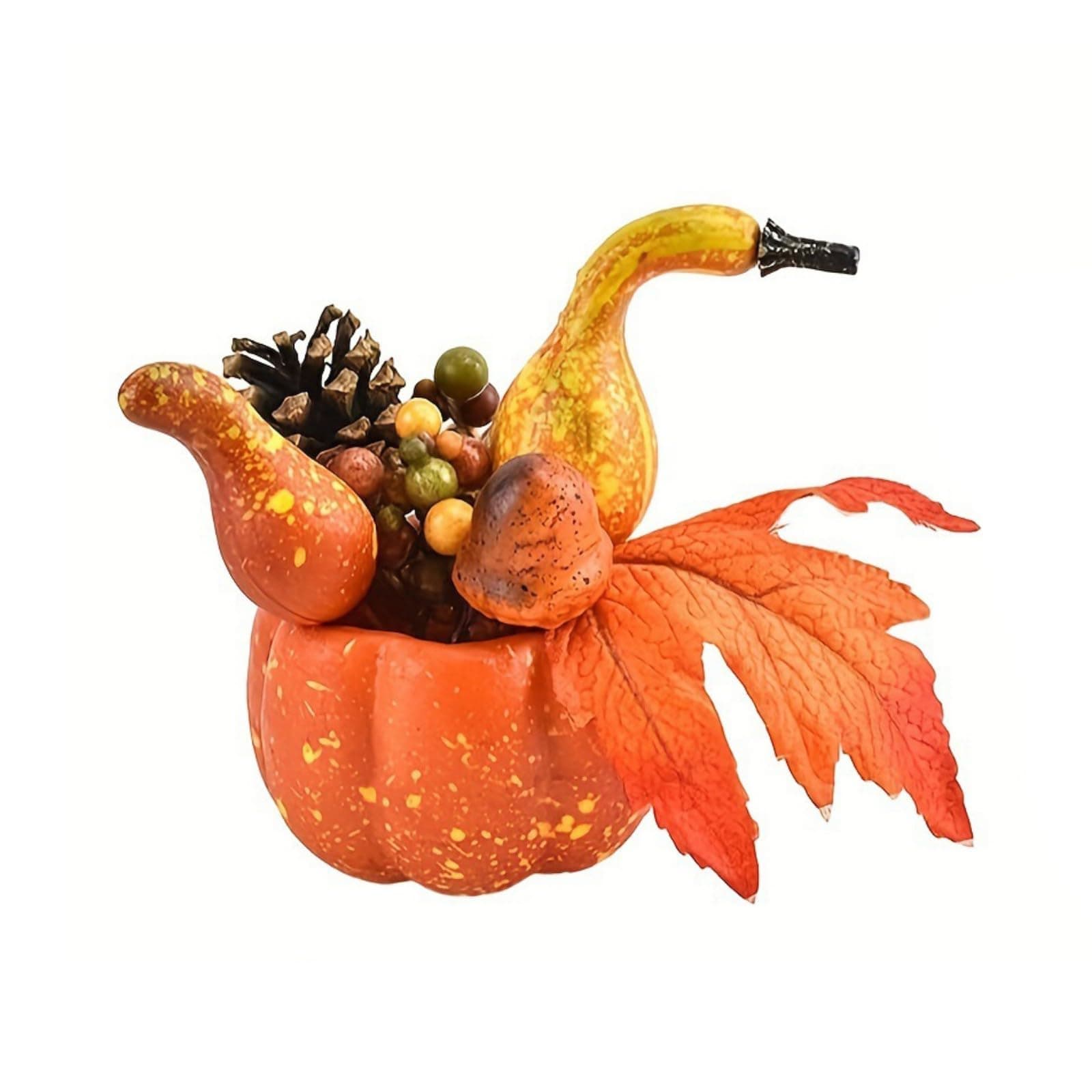 Ochine Thanksgiving Artificial Pumpkins Fall Decorations for Home, Small Decorative Orange Pumpkin with Maple for Autumn Harvest Fall Decor Halloween Table Centerpiece Home Kitchen Party