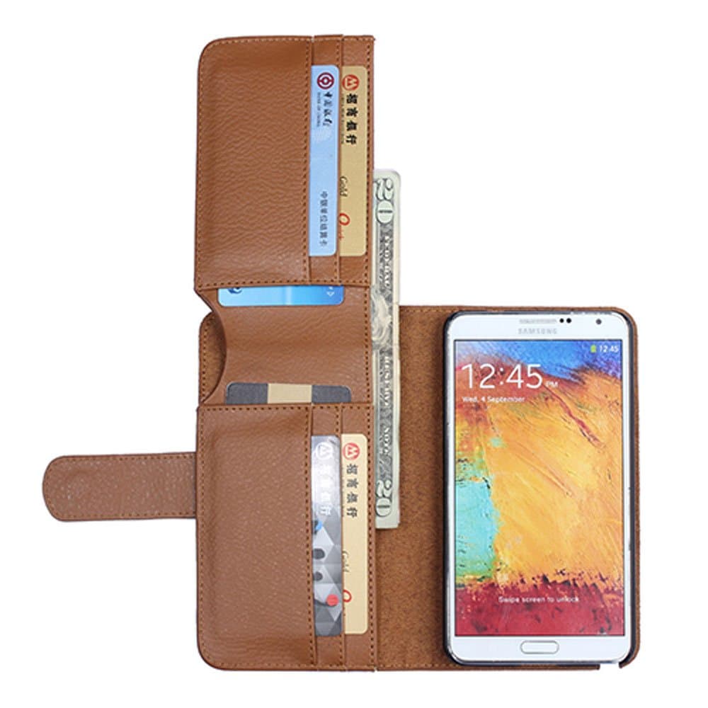 Folio Wallet Case Skin Cover for Samsung Galaxy note 3 note iii note3 Pockets for Cards & Money, Clear Window Slot for License Id (note3 wallet brown)