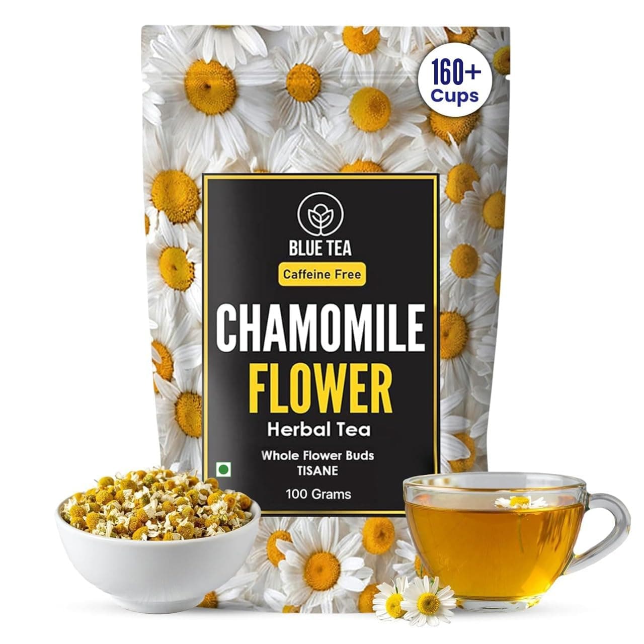 BLUE TEA - Chamomile Tea For Sleep - 100 gm -160+ Cups | SLEEP & RELAXATION | Herbal Tea - Caffeine Free - Flower Based - Non-Bitter - Non-GMO | Featured In Shark Tank | Zipper Pack