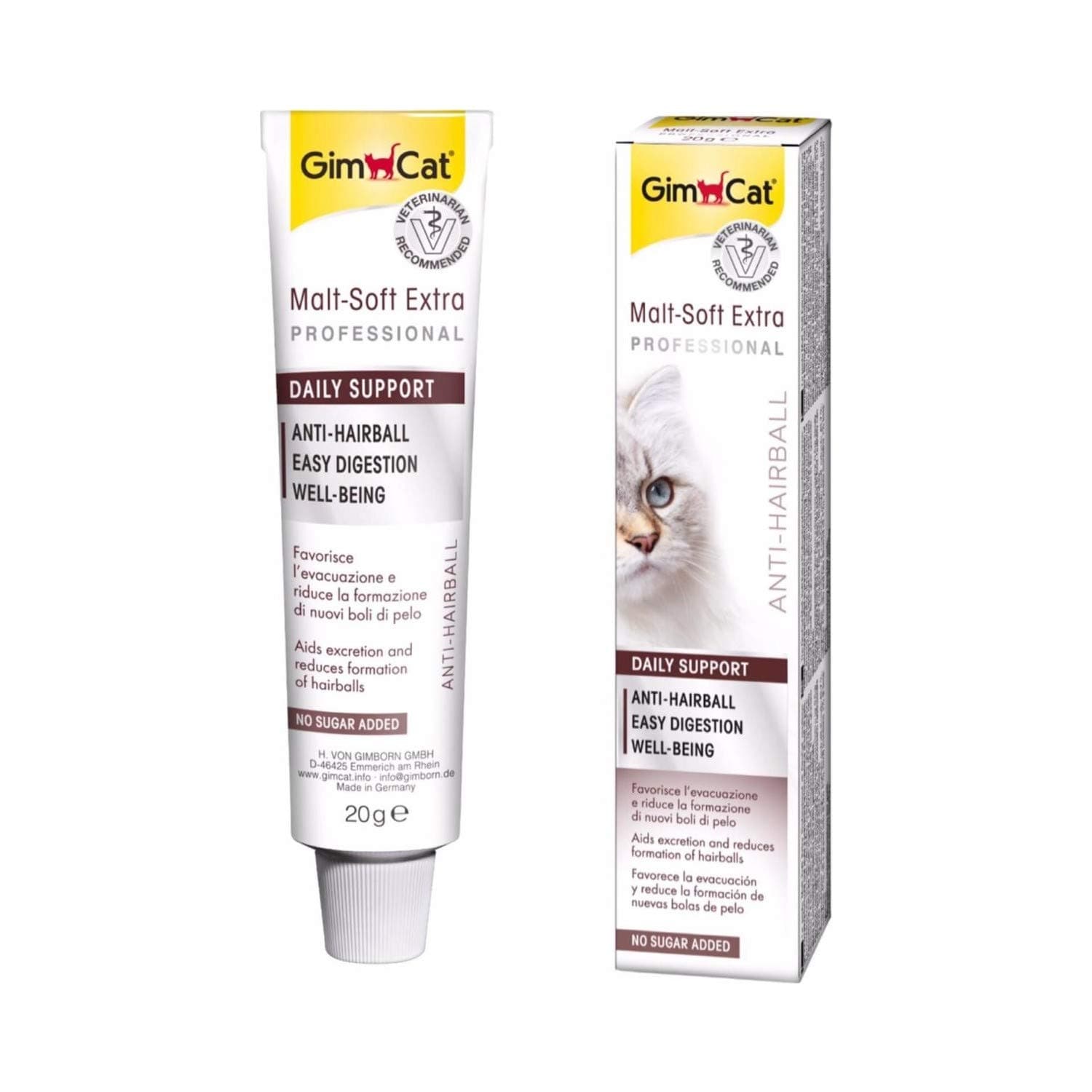 GimCat 20 G.x 3 Packs Malt Soft Paste Extra + Extra Dietary Fibre Supports The Natural Passing of Swallowed Hair.