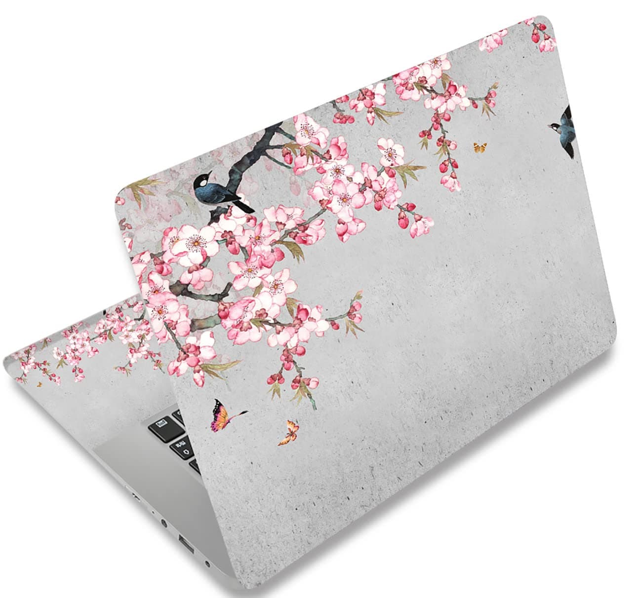 12.1 13 13.3 14 15.4 15.6 Inches Laptop Skin Sticker Decal Universal Netbook Reusable Notebook Art Protector Cover By (Birds Butterfly & Pink Flowers)