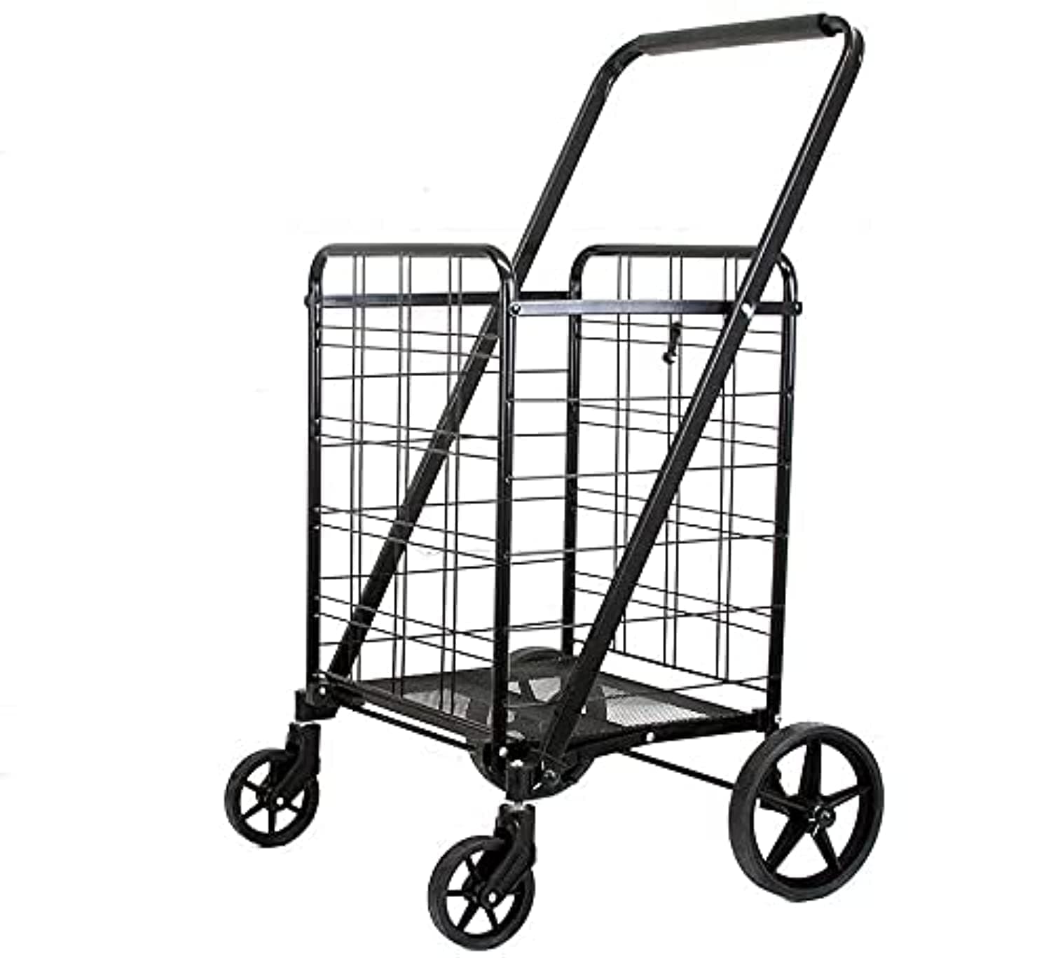 GREATBUYS Fold-able Shopping Trolley Push Cart With Wheels,Folding Collapsible Grocery Storage Cart, Utility Transit Hand Cart for Daily Use,Silver 60kg Max Load