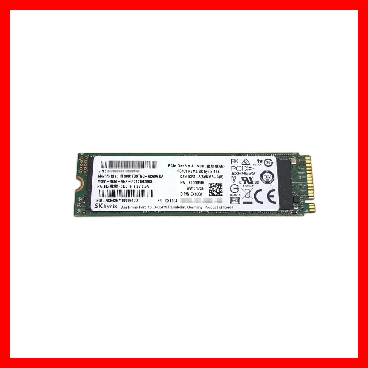 SK Hynix PC401 1TB SSD PCIe Gen3 x4 M.2 2280 NVMe HFS001TD9TNG For Dell HP Lenovo Acer Asus and Other Systems