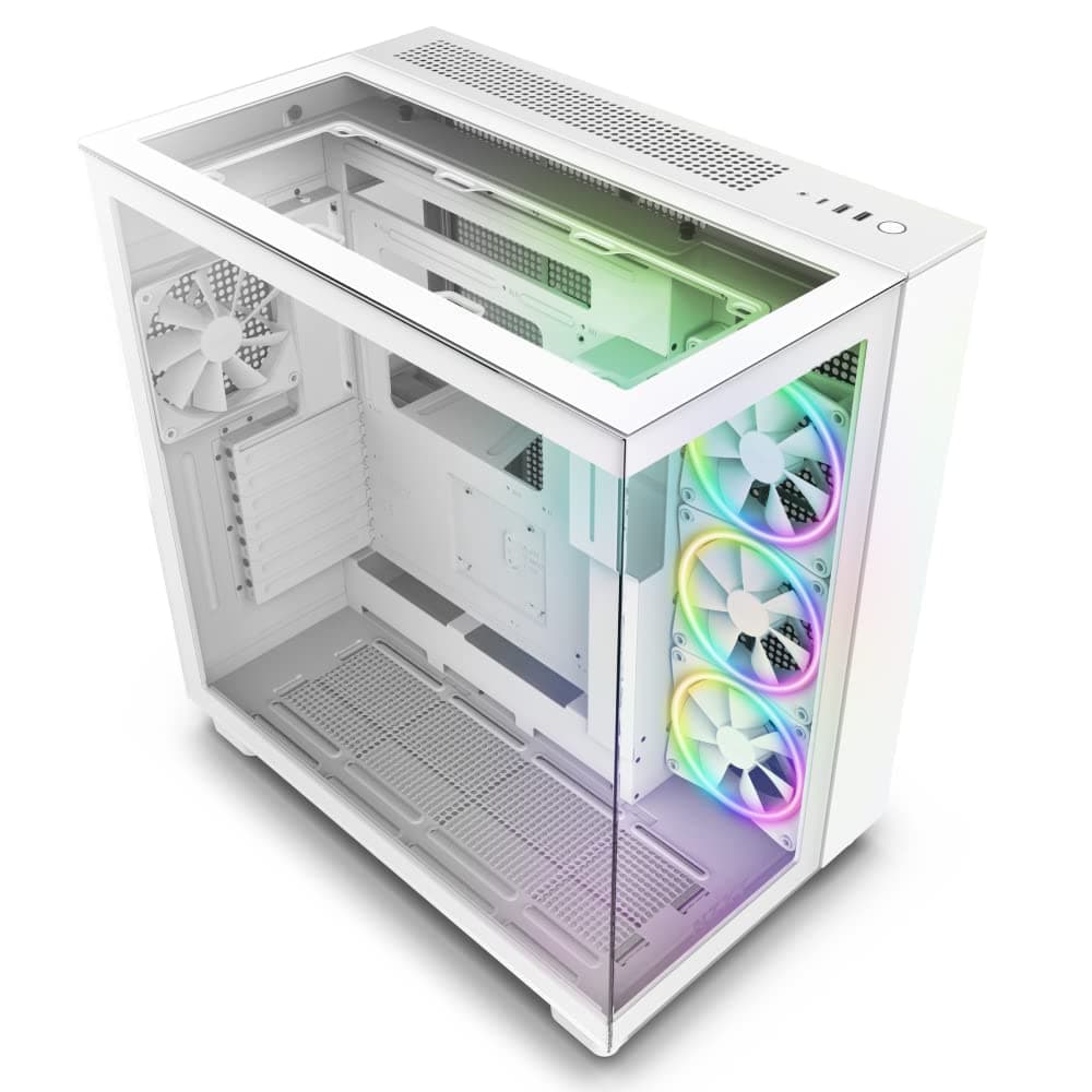 H9 Elite Dual-Chamber ATX Mid-Tower PC Gaming Case – Includes 3 x 120mm F120 RGB Duo Fans with Controller– Glass Front, Top & Side Panels – 360mm Radiator Support – Cable Management – White