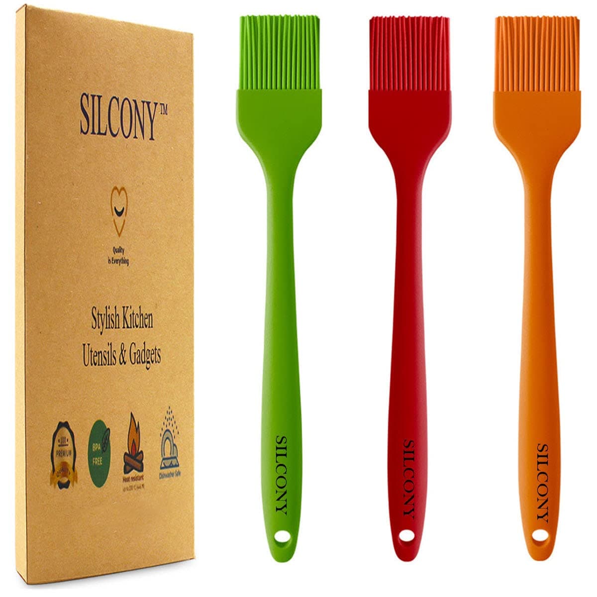 10" Silicone Pastry Basting BIG SIZE Brushes Heat Resistant BPA Free for BBQ Grill Barbecue & Kitchen Baking Cooking Marinating Oil Brushes Soft Bristles Long Handle (3, 10 Inches)