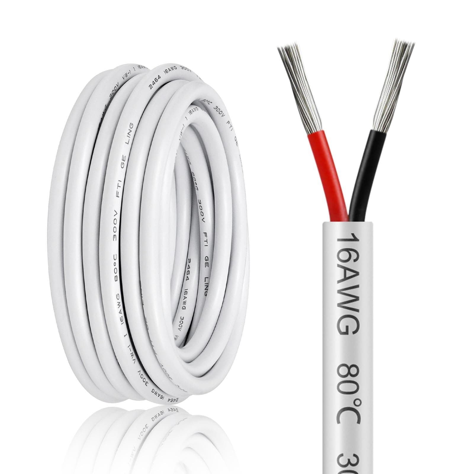 20FT 16 Gauge Wire 2 Conductor, 16AWG Electrical Wire, 16/2 Oxygen Free Stranded Tinned Copper Wire, Insulated Low Voltage Cable for LED Lamps Lights Automotive
