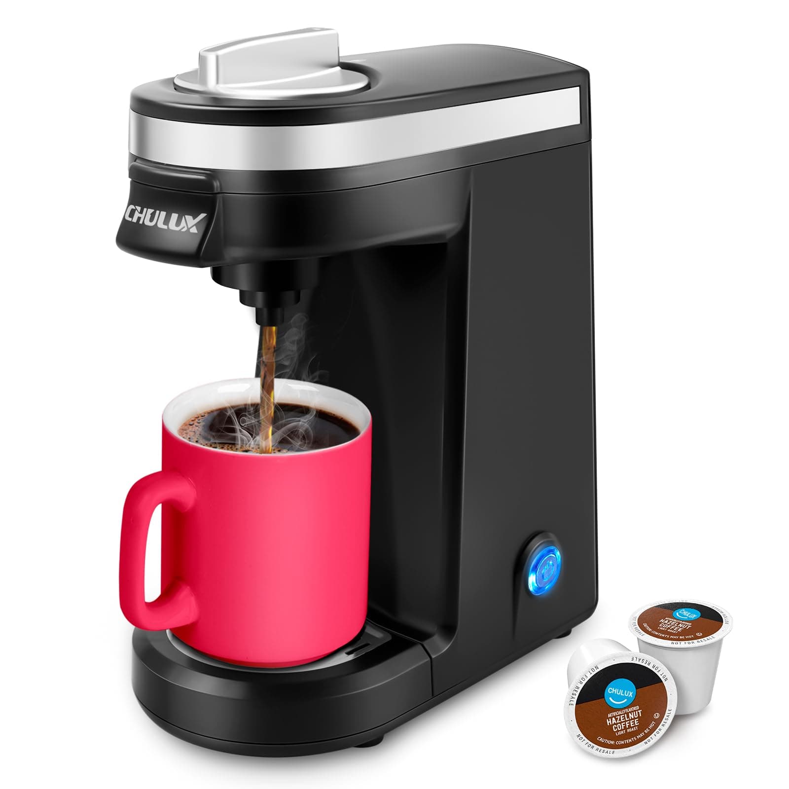CHULUX Single Serve Coffee Maker for K Capsule, Mini Single One Cup Coffee Machine, Perfect for Small Space, Black