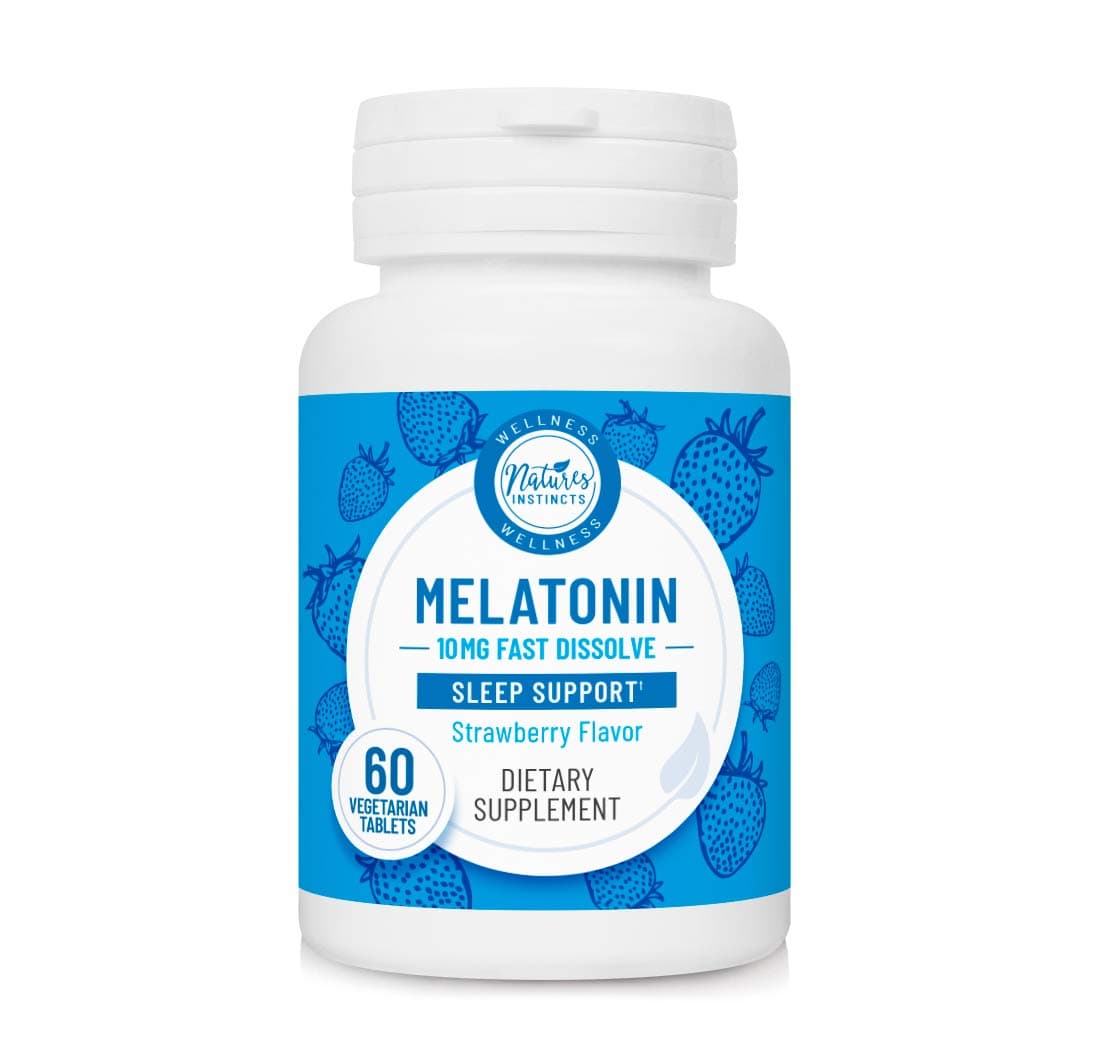 Natures Instincts Melatonin 10 mg Fast Dissolve for Sleep Support† (Strawberry Flavored) | Natural Sleep Aid | Vegan & Gluten-Free, 60 Count