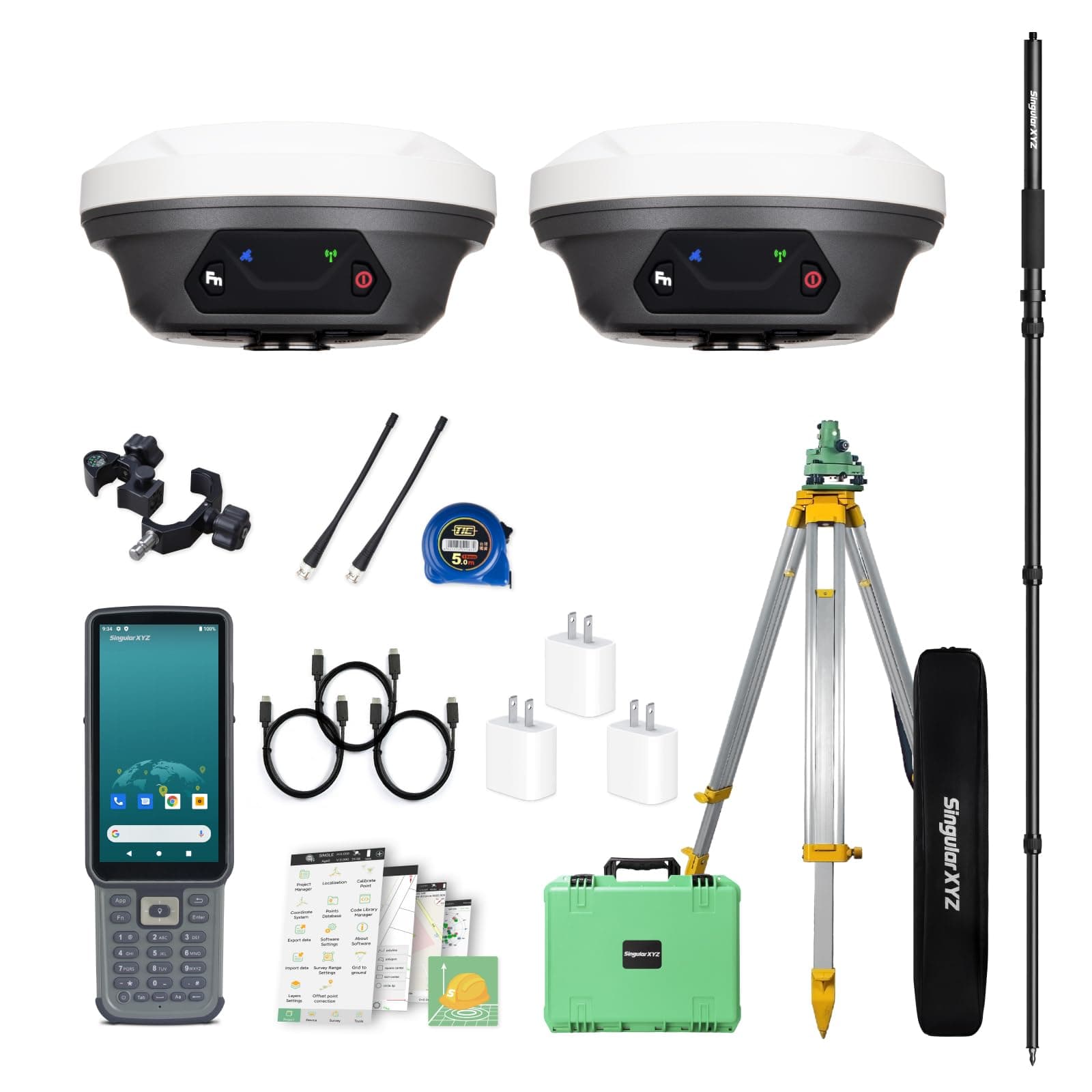 E1 RTK GNSS Survey Equipment GPS Receiver with IMU Rover & Base Handheld Collector Land Surveying Equipment, Navigation System Survey Software(Include Pole, Tribrach, Tripod)