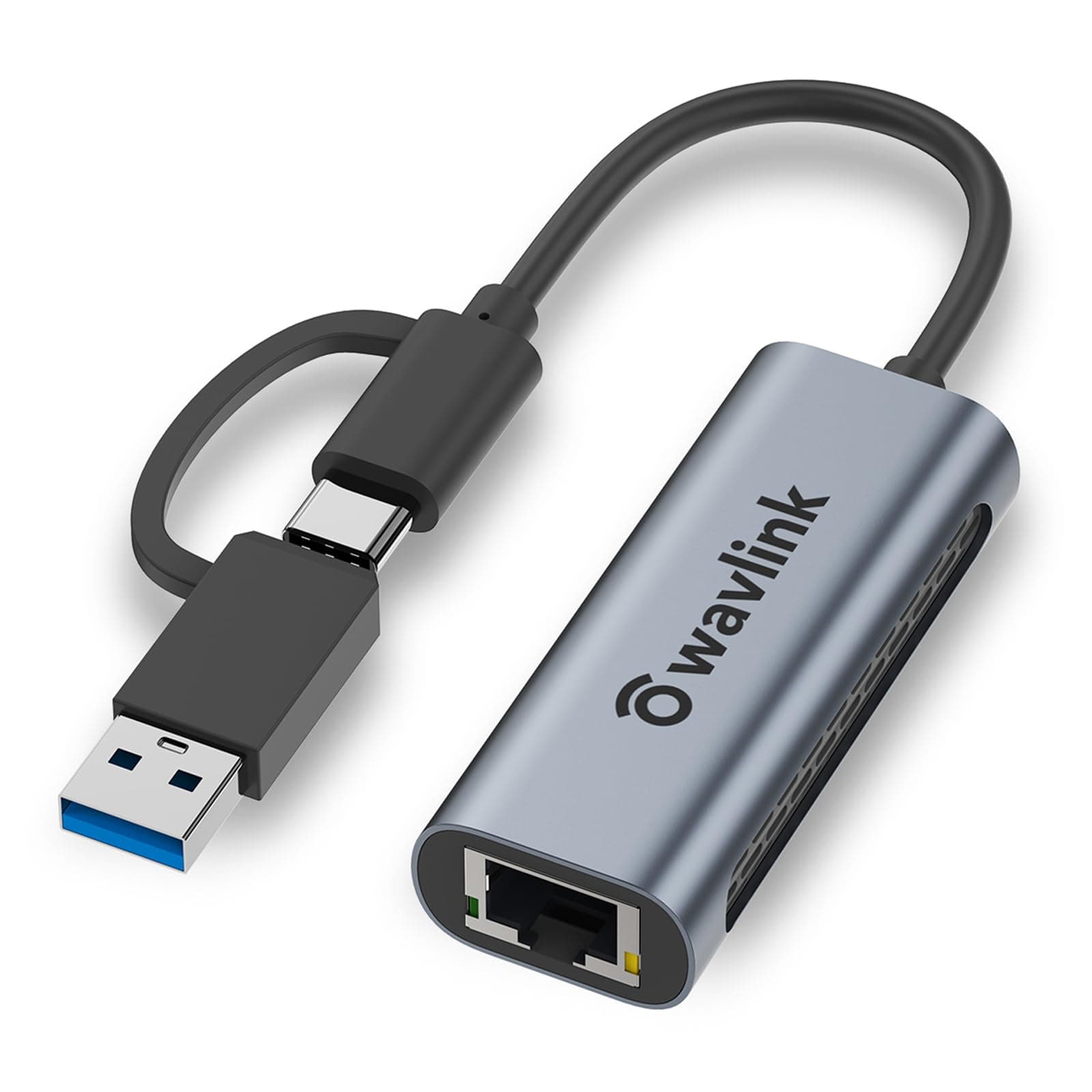 WAVLINK USB C to Ethernet Adapter 2.5 Gigabit, 2-in-1 USB to 2.5G Ethernet Adapter, USB-C to RJ45 Network Converter (Thunderbolt 4/3 Compatible), Aluminum Case for Windows, Mac OS, iPad OS and More.
