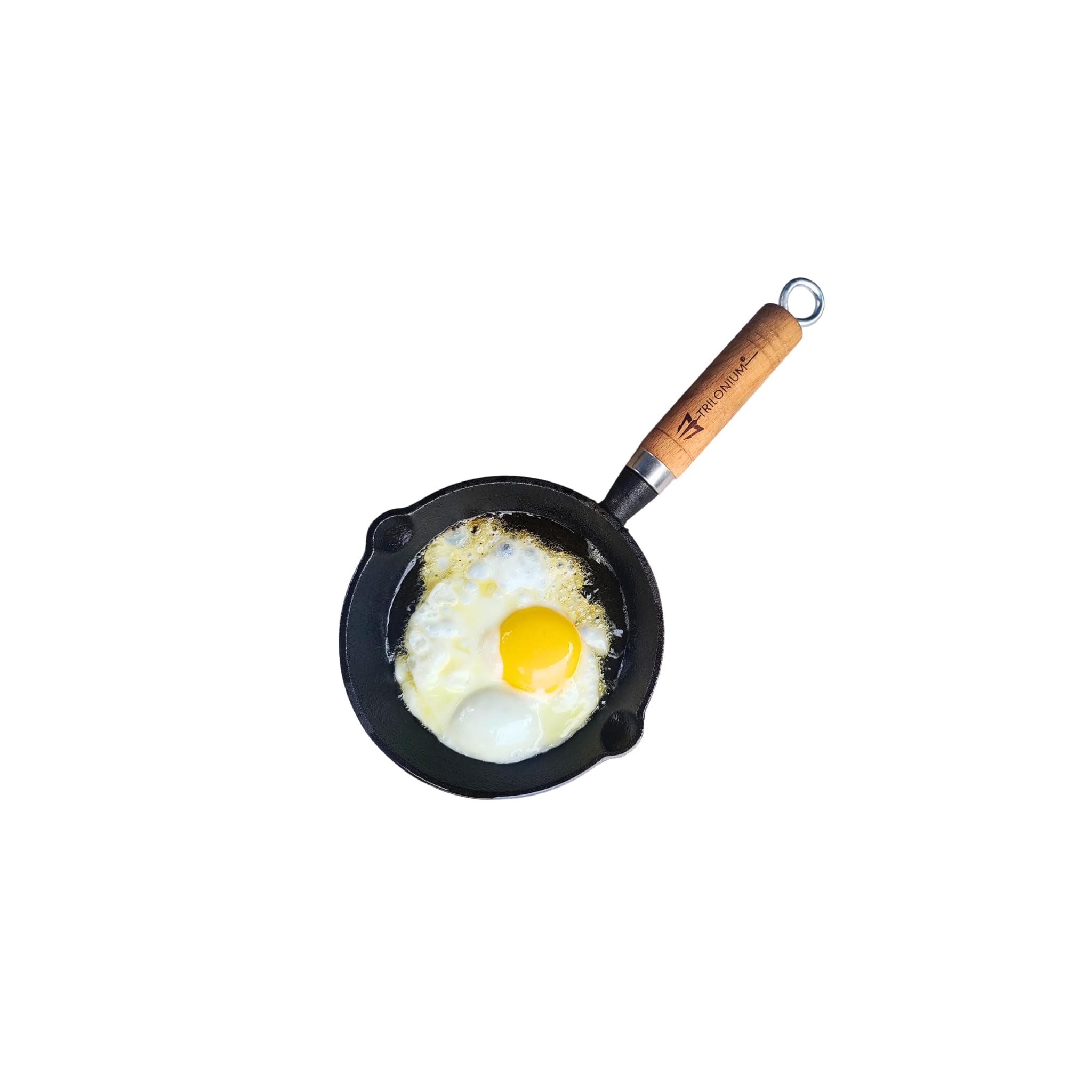 TRILONIUM Cast iron Mini Fry pan 16 cms - Pre-Seasoned WHS6 - Small 16 cms, 0.66 Kgs, Sturdy Wooden handle Induction Compatible