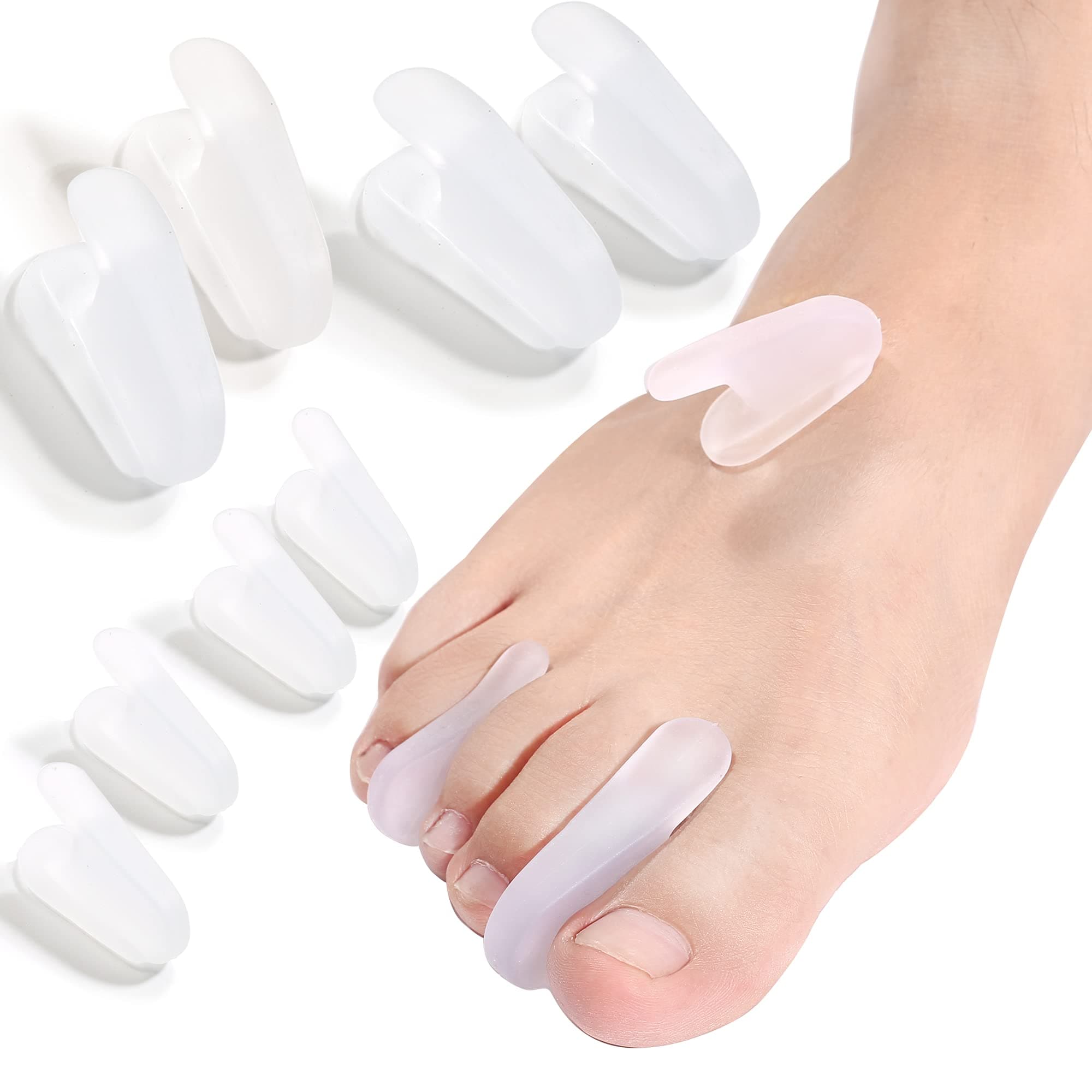 Toe Separators 8PCS Soft Flared Gel Toe Spreader Silicone Toe Spacers for Overlapping Toes - Bunion Corrector Toe Splint Helps with Pain Relief - Restoring Toe for Men and Women-(4S+4L) (Clear)