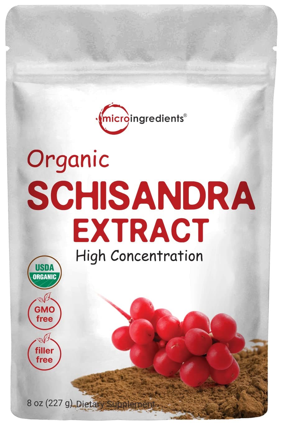 Micro Ingredients Organic Schisandra Extract Powder, 8 Ounce, Traditional Adaptogen and Filler Free, Pure Schisandra Supplement, Supports Liver Detox and Cognitive Health, No GMOs