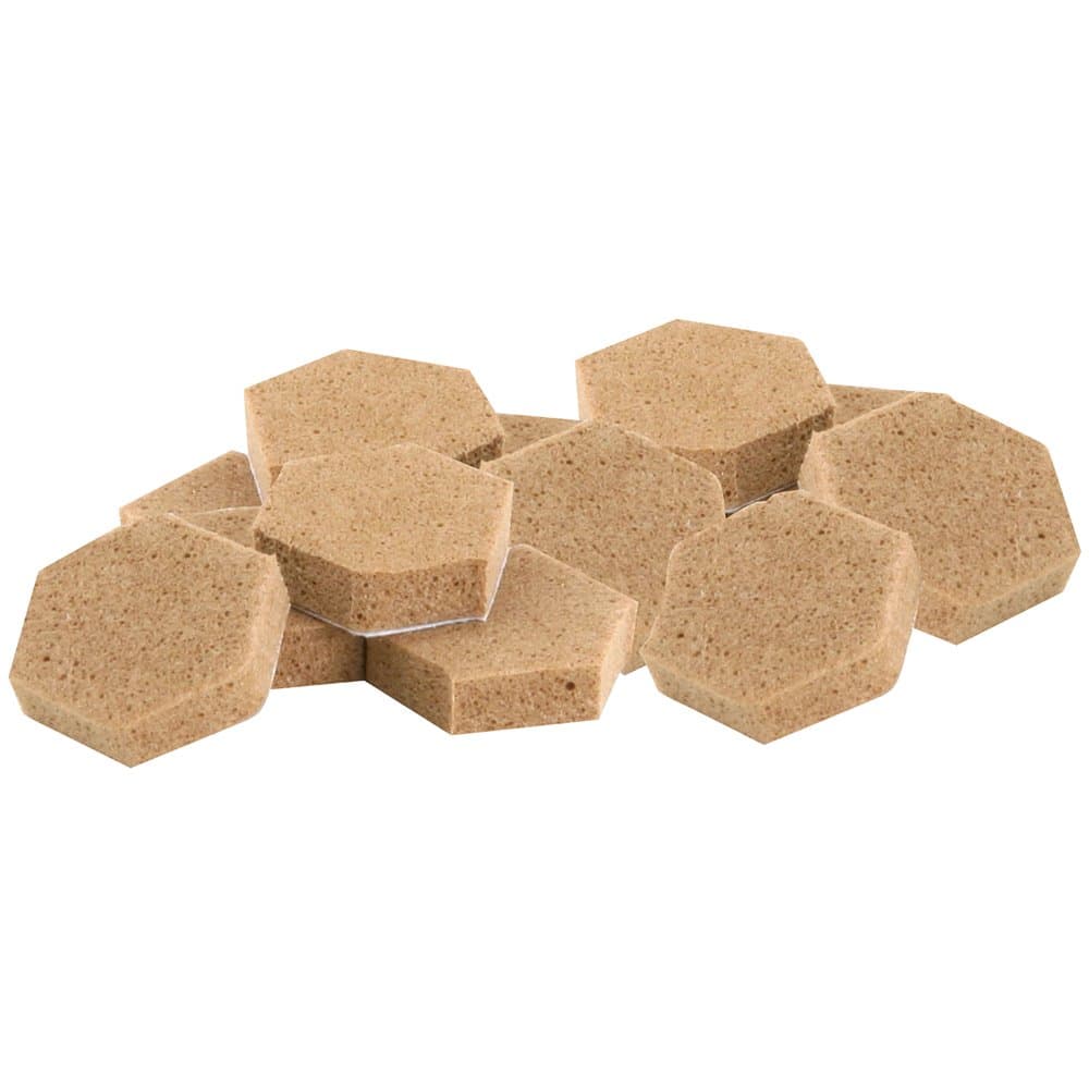 SoftTouch 12 Pack 3/8" Hexagon Self-Stick Foam Cabinet Bumpers – Noise Dampening Pads for Cabinets, Drawers, Electronics & Décor – Protects Surfaces from Scratches, Tan
