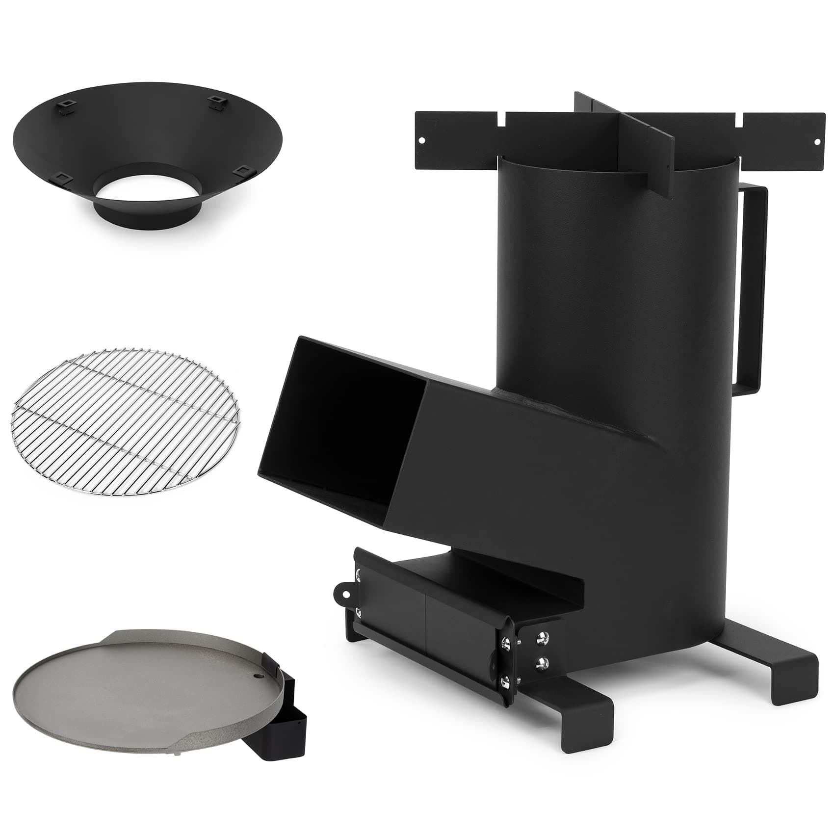 ONLYFIRE GRILLS 3-in-1 Camp Rocket Stove with 14.5" Cooking Grate, 18" Griddle and Cooktop, Portable Wood Burning Camping Stove for Patio Backyard RV Tailgating Trailer Tents Hiking, GS302