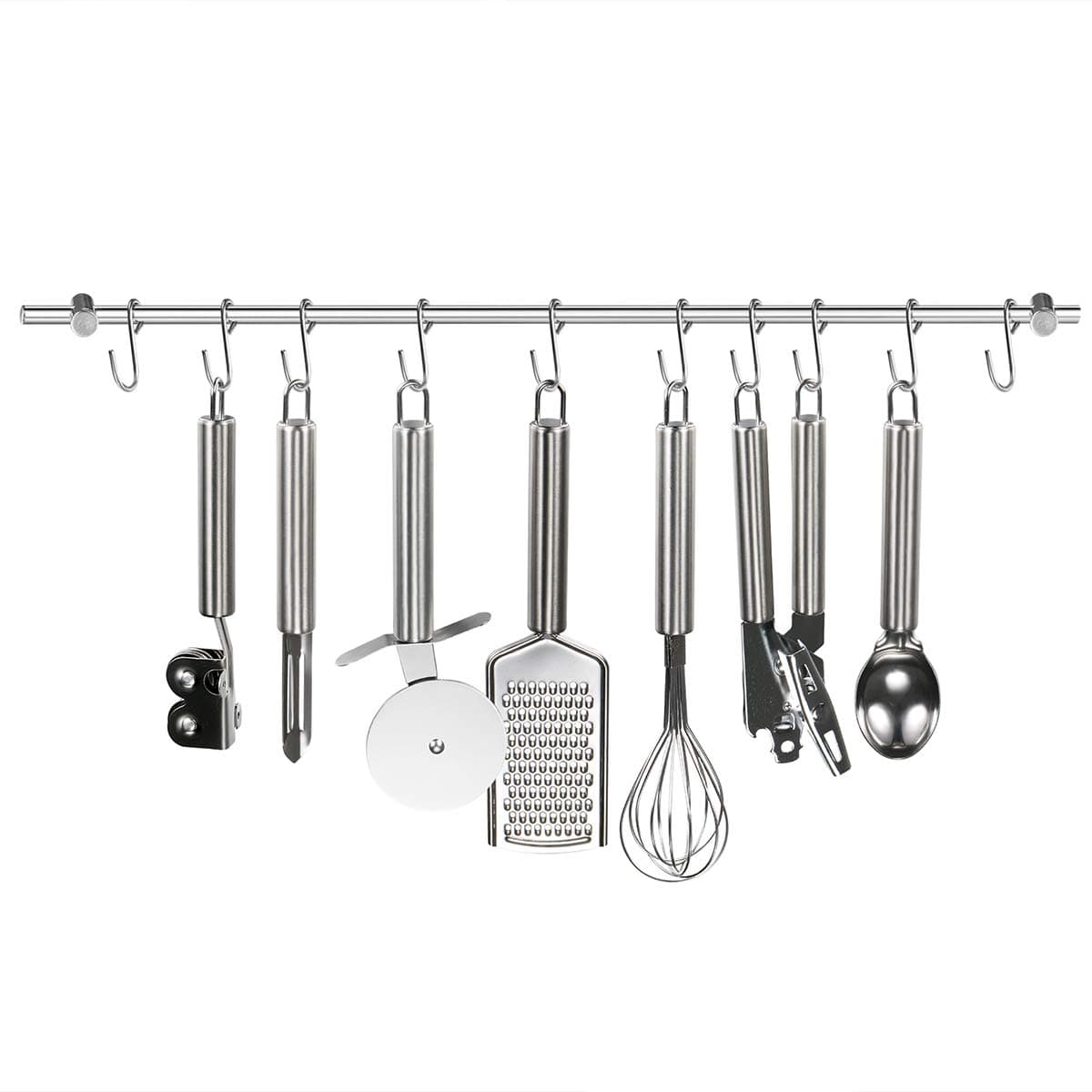 Kitchen Rail Rack HCHUANG Wall Rail with 22-Inch Wall Mounted Utensil Hanging Rack 304 Stainless Steel Hanger Hooks for Kitchen Tools, Pot, Towel