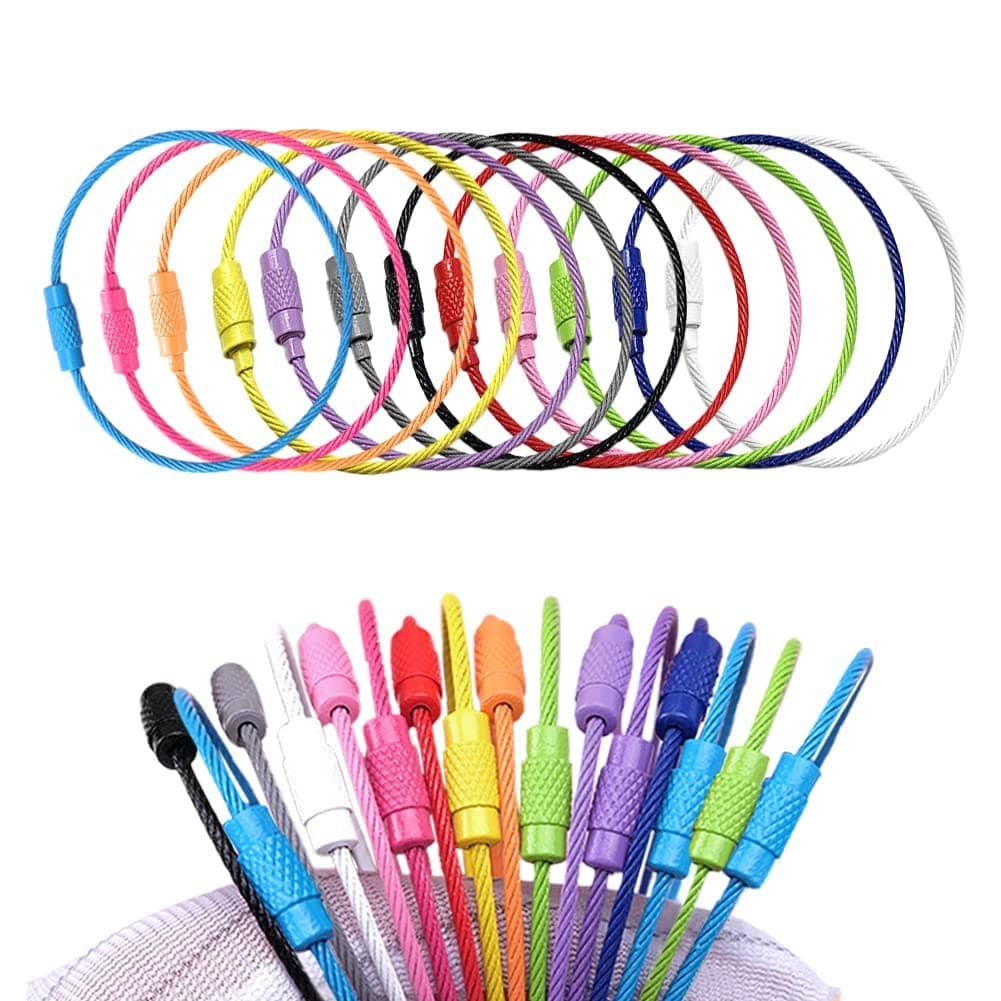 24 Pack Stainless Steel Cable Wire Key Chain, Kids Key Rings Travel Aircraft Luggage Tag Loops Hanging Outdoor Keychain Kayak Boat Hiking Camping Kits 6 Inch Length, 12 Colors and 2 Each
