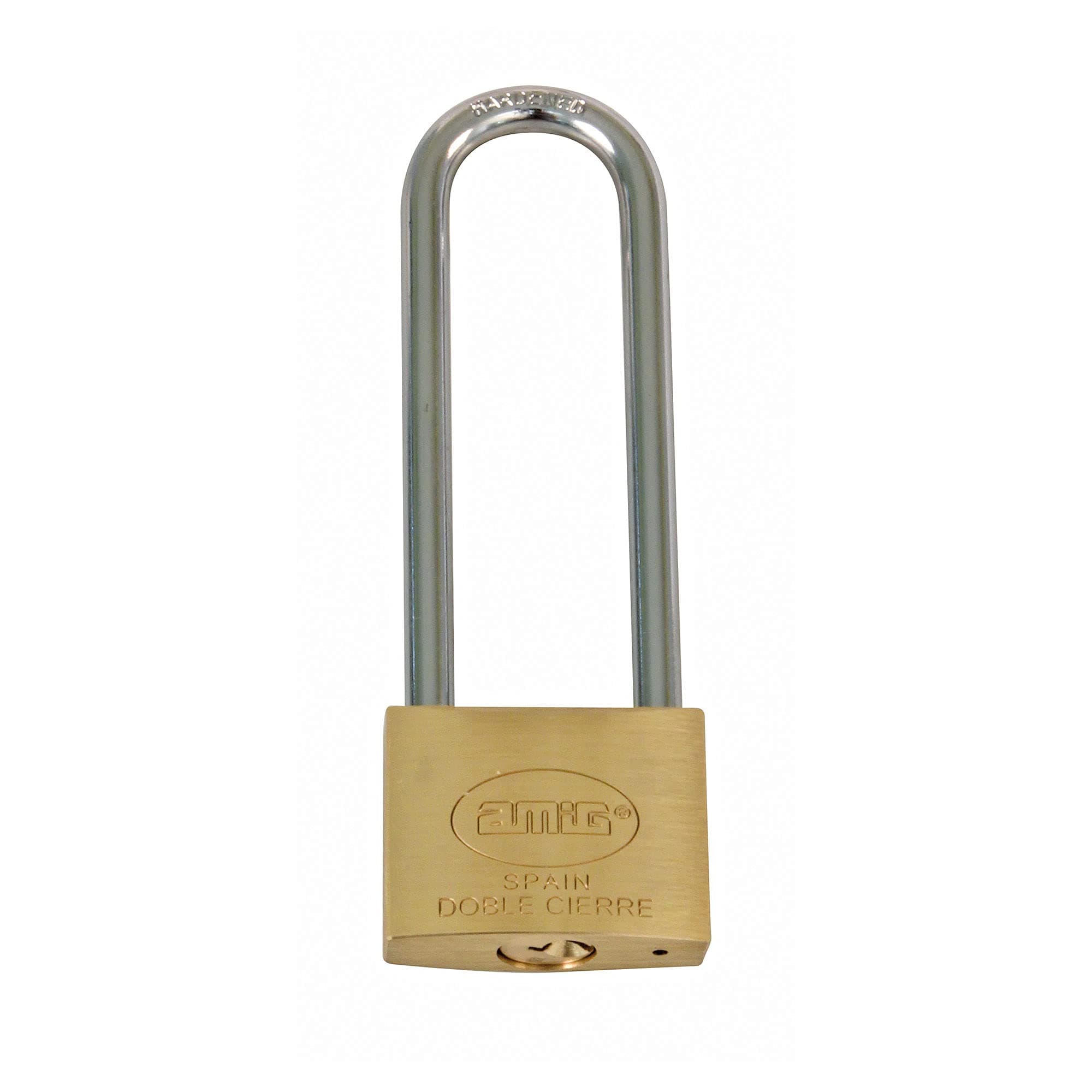 Amig - Extra Long Arc Padlock | Secure Brass & Steel Bow for Lockers, Grilles | 40mm Width, 90mm Arc | Ideal for Gym, Luggage, Toolbox | Matte Brass, 40mm, Brass and Steel Bow