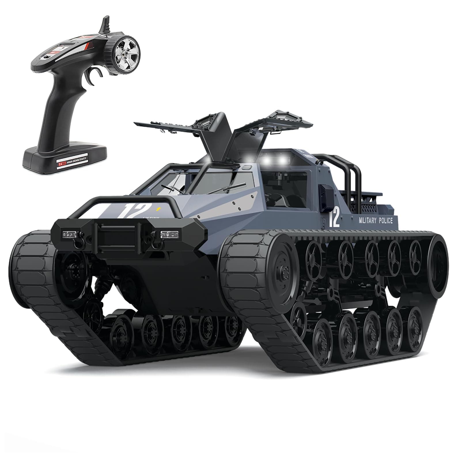 Mostop Remote Control Crawler High Speed Tank Off-Road 4WD RC Car 2.4 Ghz RC Army Truck 1/12 Drift Tank RC Tank for Kids Adults