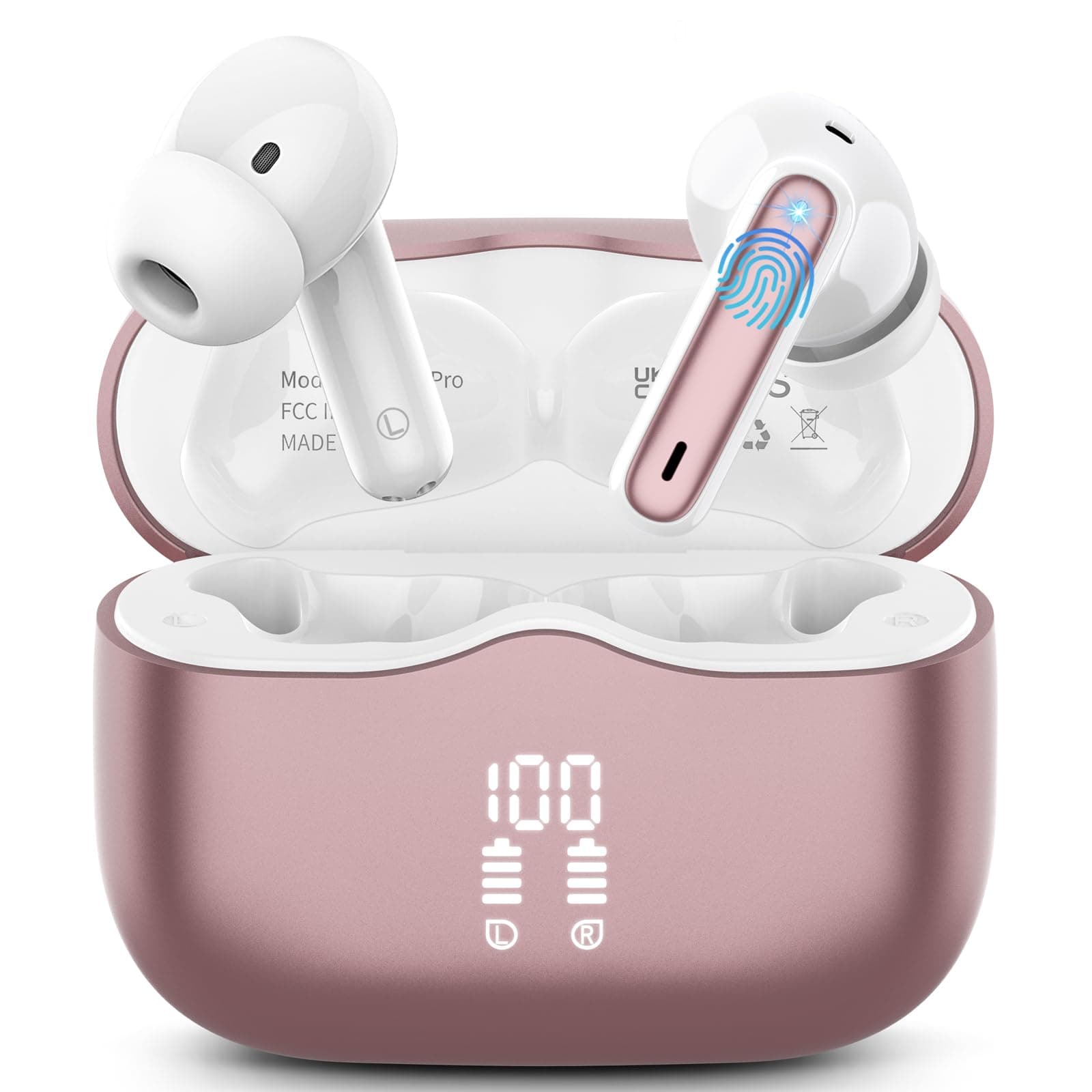 Wireless Earbuds, 2025 Bluetooth 5.4 Headphones in Ear with 4 ENC Noise Cancelling Mic, New Wireless Earphones HiFi Stereo Deep Bass 40H Playtime, LED, in-Ear Bluetooth Ear Buds IP7 Waterproof, Rose