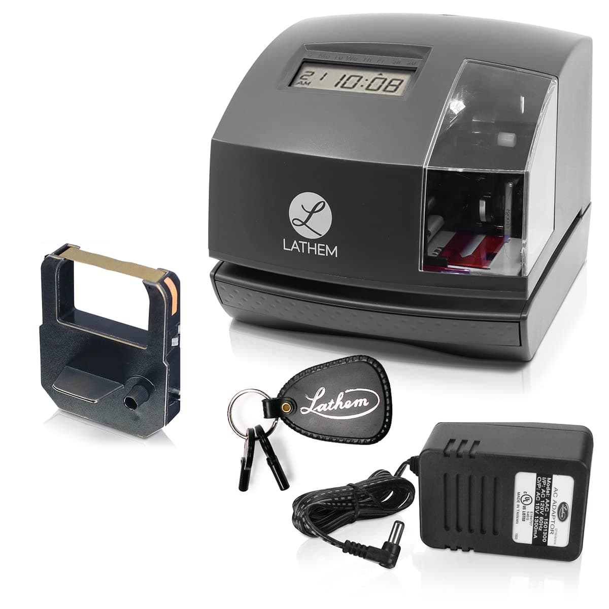 Lathem Atomic Time™ Clock With Tru-Align™, 1600E, Unlimited Employees, 5.7"H x 6.3"W x 7.2"D, Gray