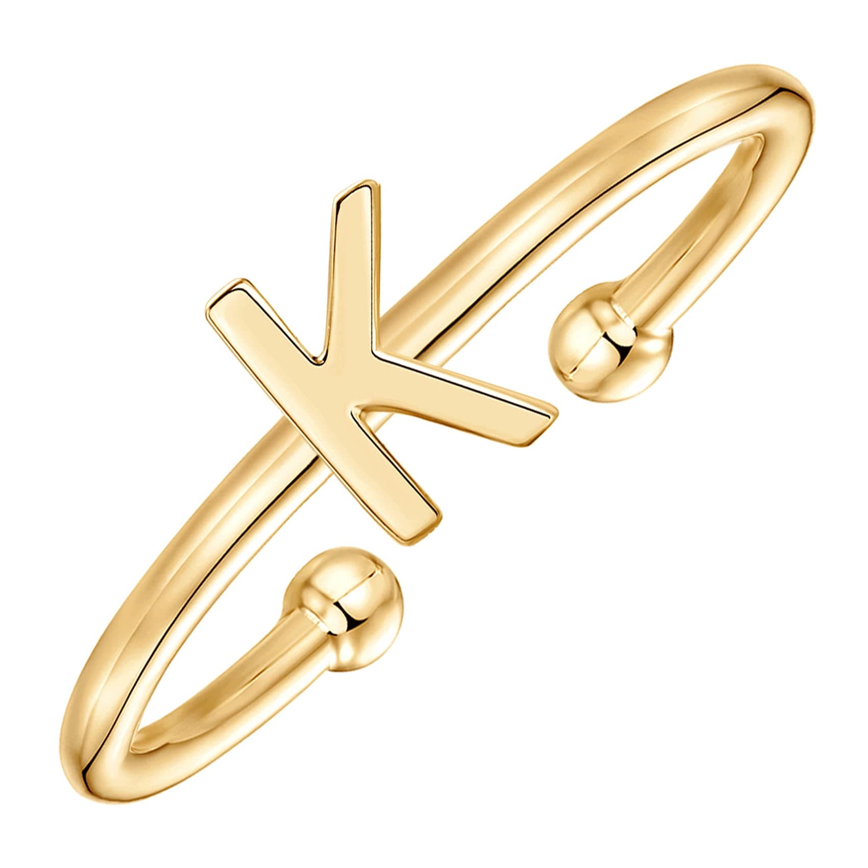 PAVOI 14K Gold Plated Initial Letter Adjustable Ring for Women - Thin Initial Band - Dainty Fashion Jewelry Gifts
