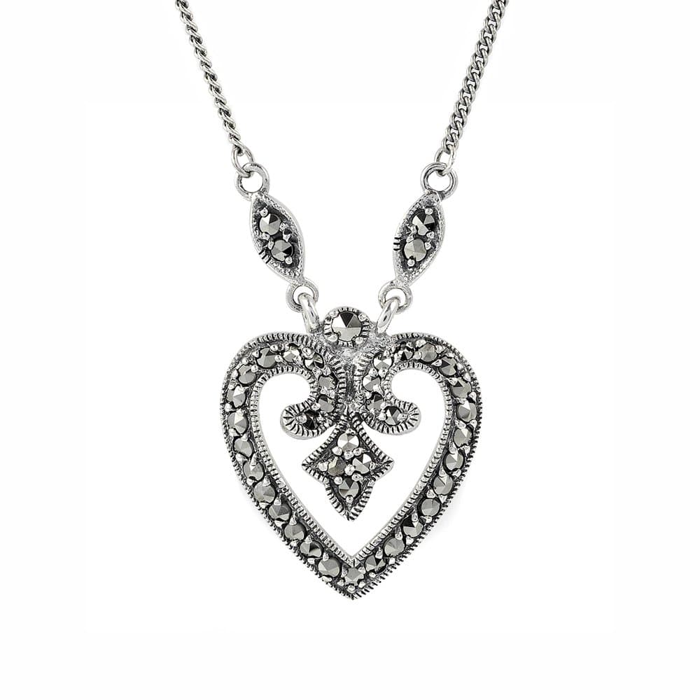 Sterling Silver Heart Scroll Necklace with Integral Chain 46cm Long