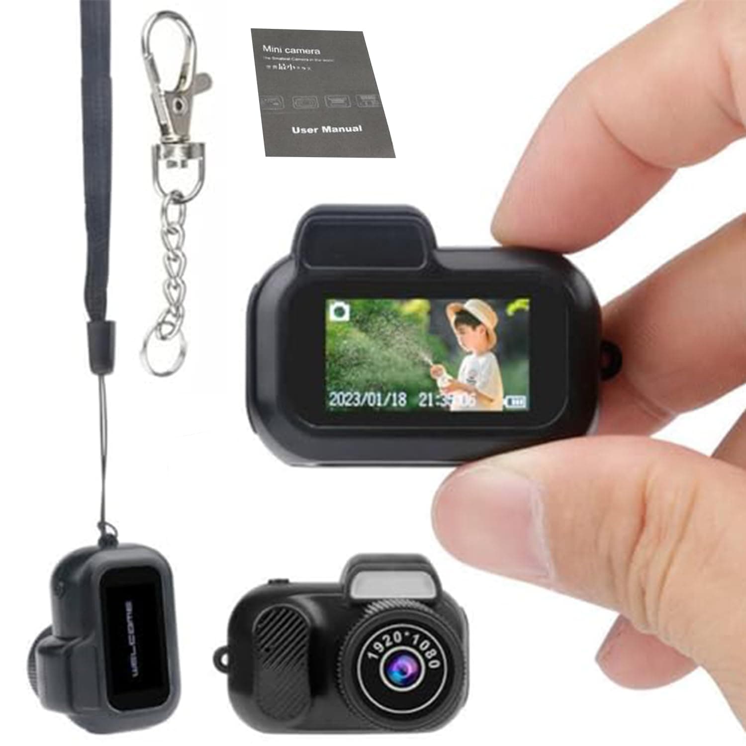 Keychain Camera, World's Smallest 1080P HD Mini Camera, Retro Portable Mini, 100 Mins Battery Life, for Students, Kids (No Memory Card)