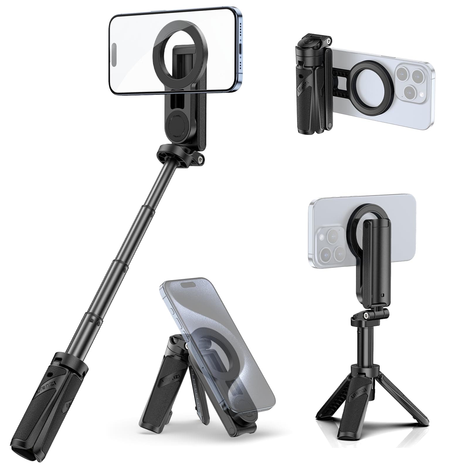 ULANZI Tripod for Phone with Remote Control, 3-in-1 Selfie Stick Handle Grip 360° Rotation Extendable Stand for iPhone Android Phones