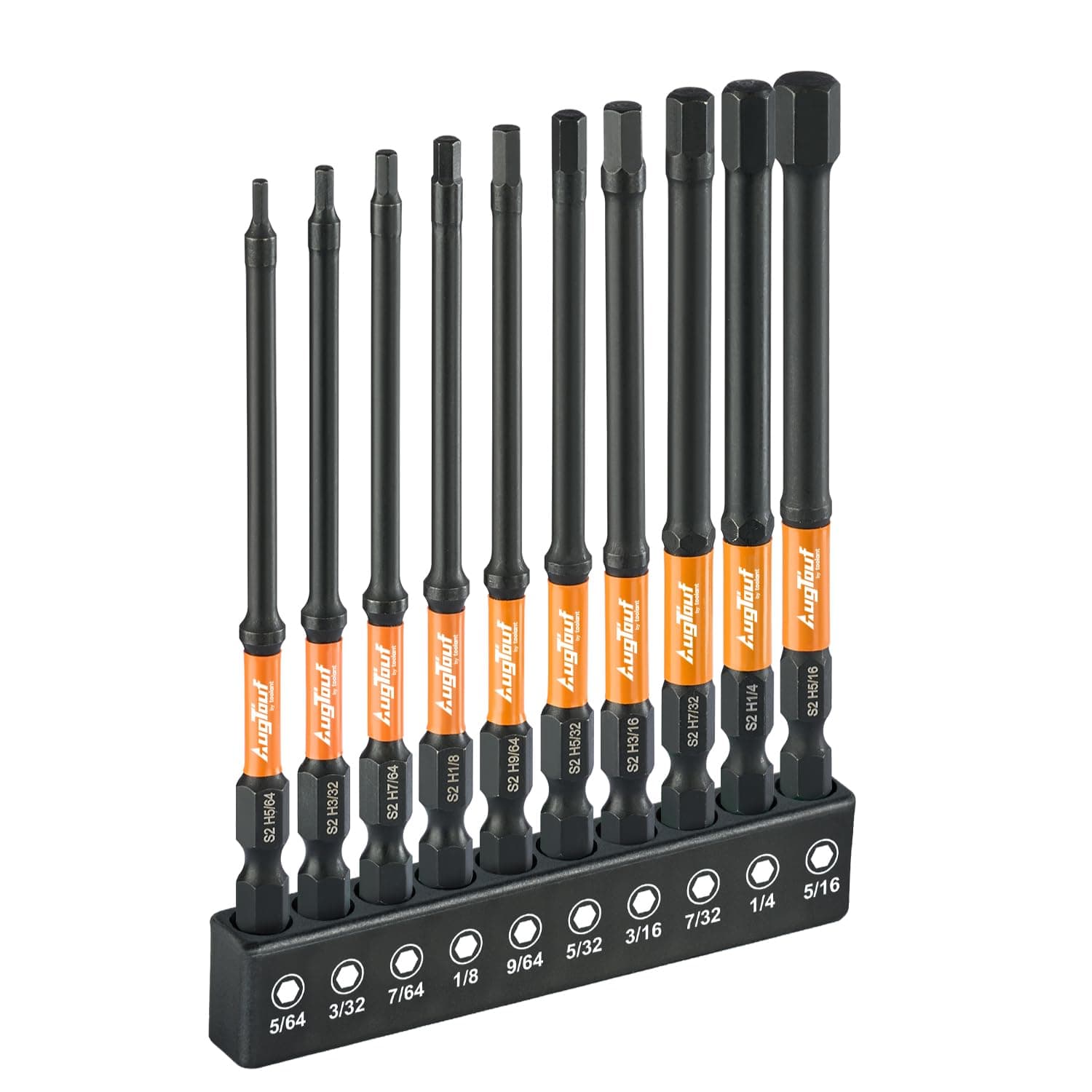 toolant Impact Hex Head Allen Wrench Drill Bit Set 10pcs (SAE), 1/4" Hex-Shank S2 Steel Hex Bits Set, CNC Machined Tips with Magnetism, 4" Long with Storage Box