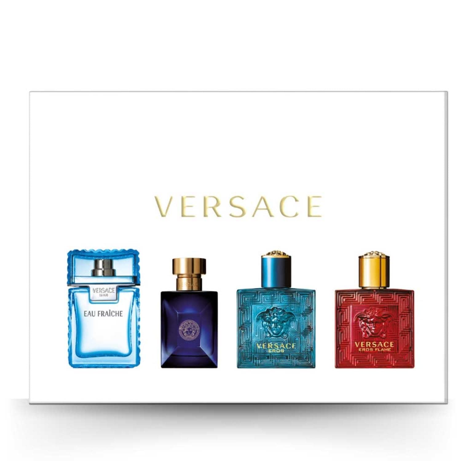 Versace Miniatures Set Men 4x5ml - Versace Eros, Eros Flame, Dylan Blue, Eau Fraiche - Mini Perfume Gift Set for Him