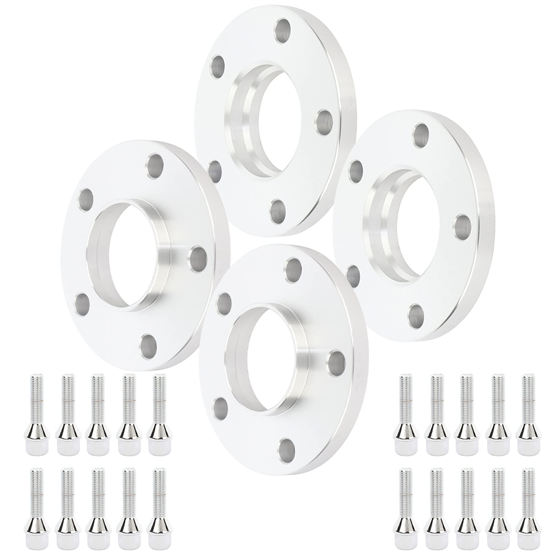 4pc 15mm Hubcentric Wheel Spacers 5x120 with 72.6mm Hub Bore Extended M12x1.5 Conical Bolts(40mm Shank Length)