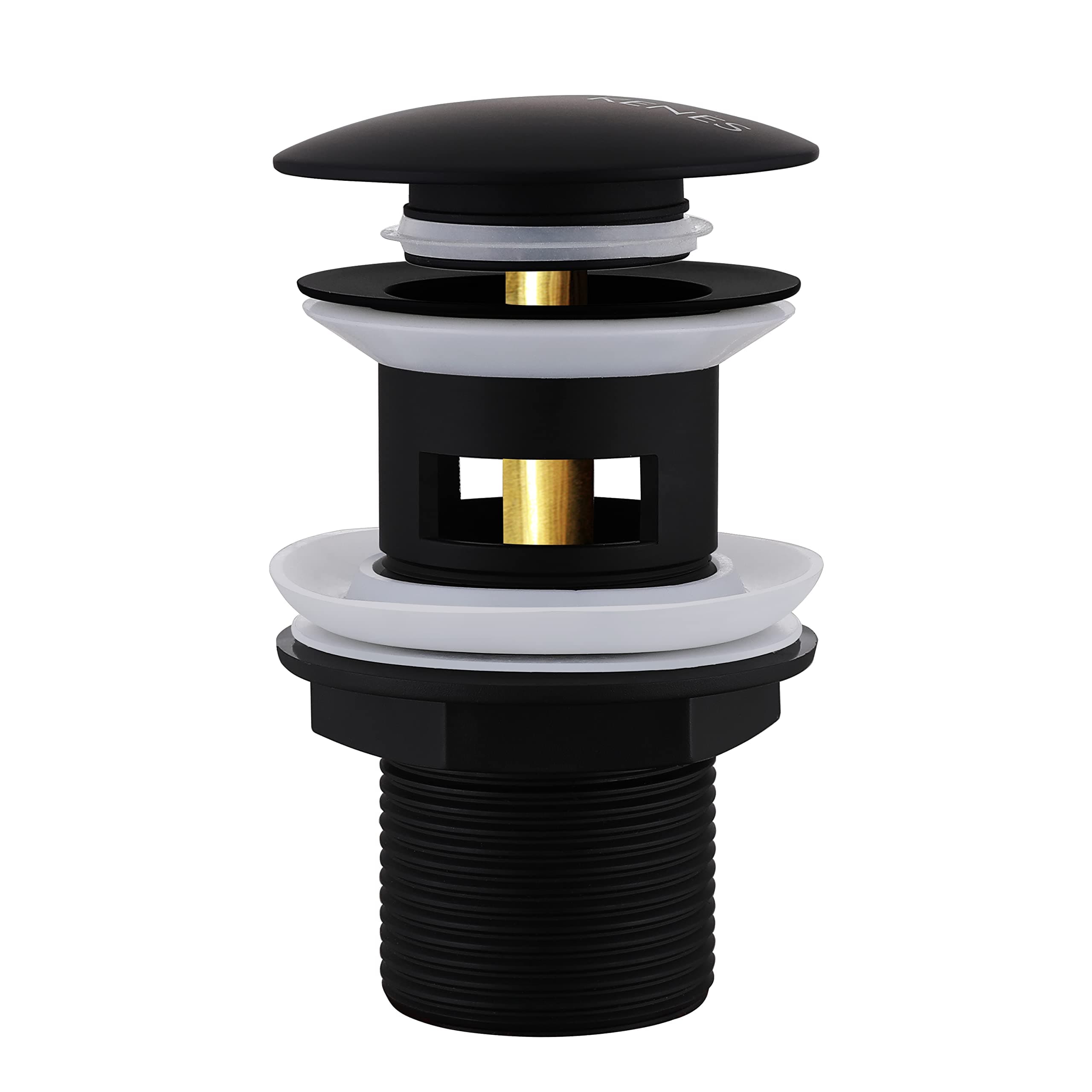 KENES Pop Up Sink Plug, Matte Black Basin Sink Waste Modern Pop Up Click Clack Sprung Plug Slotted with Overflow