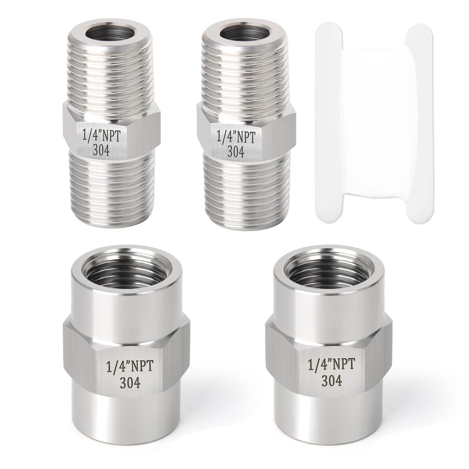 Gasher 4PCS 304 Stainless Steel Pipe Fitting, Hex Nipple Hex Coupling, 1/4" x 1/4" NPT Male Thread Pipe, 1/4Inch x 1/4Inch NPT Female Thread Pipe