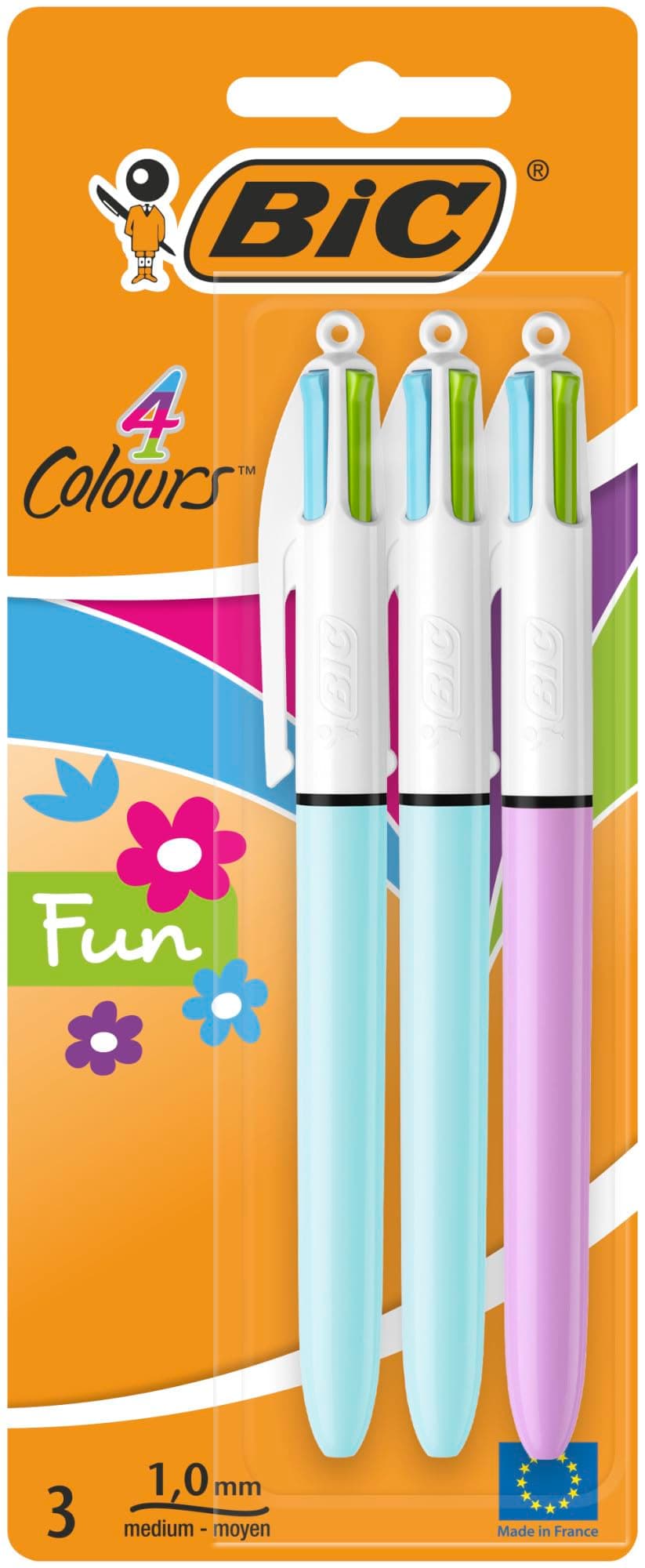 4 Colours Pens Multicolour Fun - 4 Colours Pastel Barrel Retractable Ballpoint Pens - Pack of 3