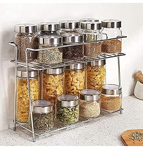 Cri8Hub Tabletop Spice Rack For Your Kitchen_Countertop Spice s And Masala Rack 2 -Tiered Shelf And 2 Layer Stainless Steel And Special Countertop Spice Rack