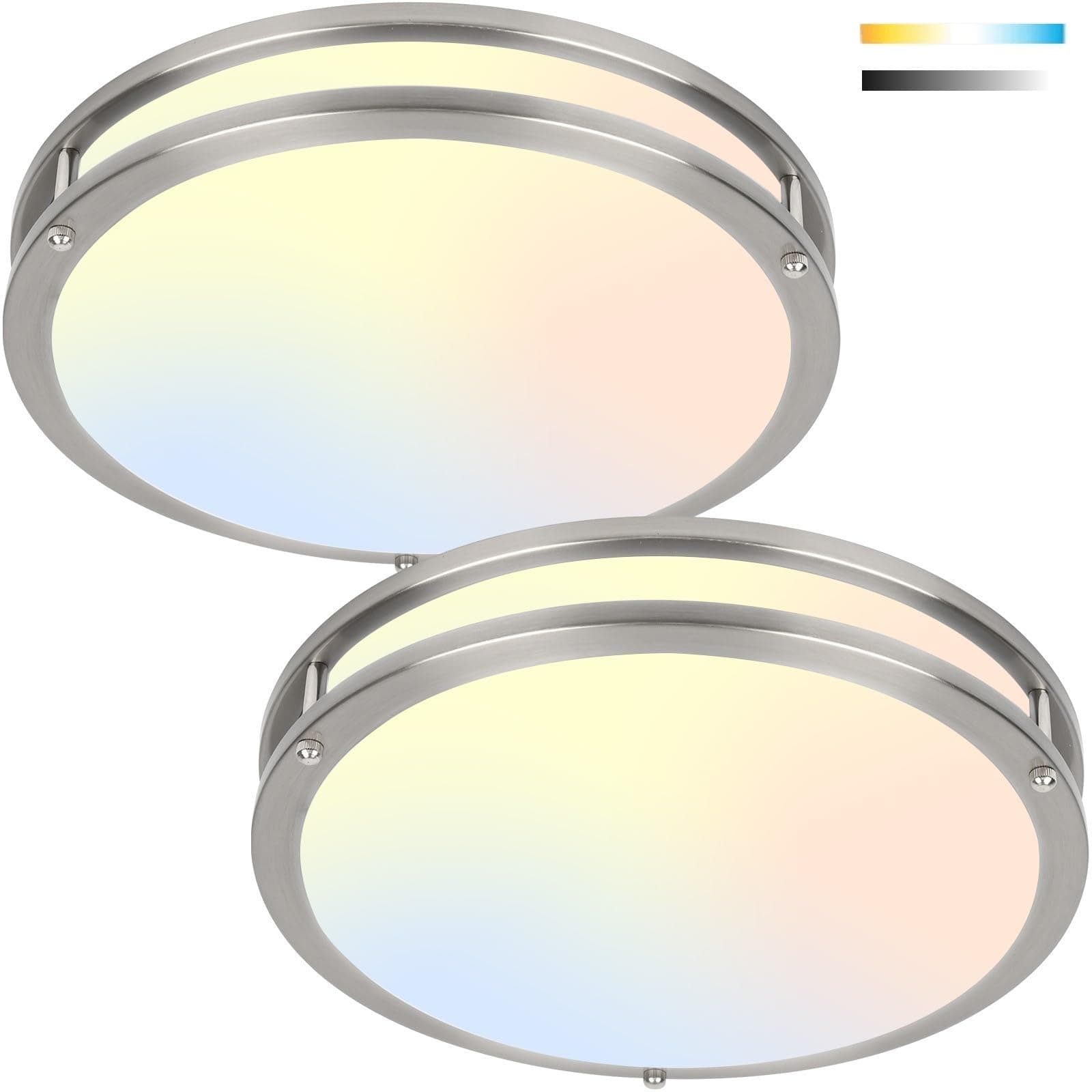 13Inch 36W Ceiling Light Fixtures 2 Packs, 5CCT LED Flush Mount Ceiling Mount Lights 2700K 3000K 4000K 5000K 6500K, Dimmable Close to Ceiling Lighting for Bathroom Kitchen Stairwell Bedroom, Nickel