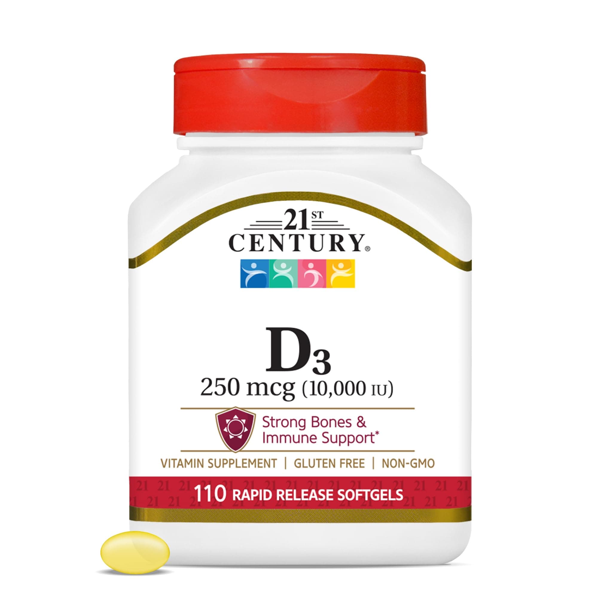 21st Century Vitamin D3 250 mcg (10,000 IU) Rapid Release Softgels, 110 Count