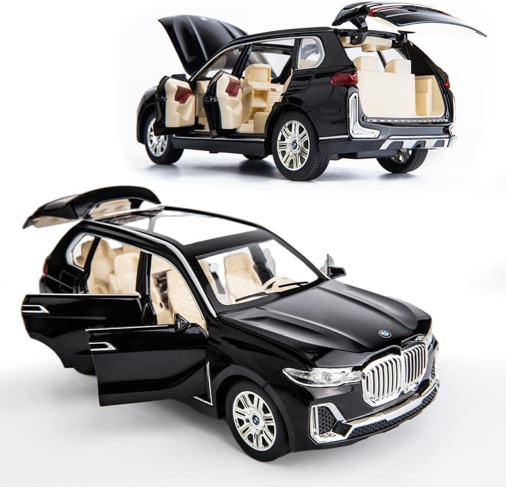 1/24 Big BMW X7 Toy Car Metal Pull Back Diecast Car with Openable Door and Sound Light, Gifts Toys for Kids【 Black 】
