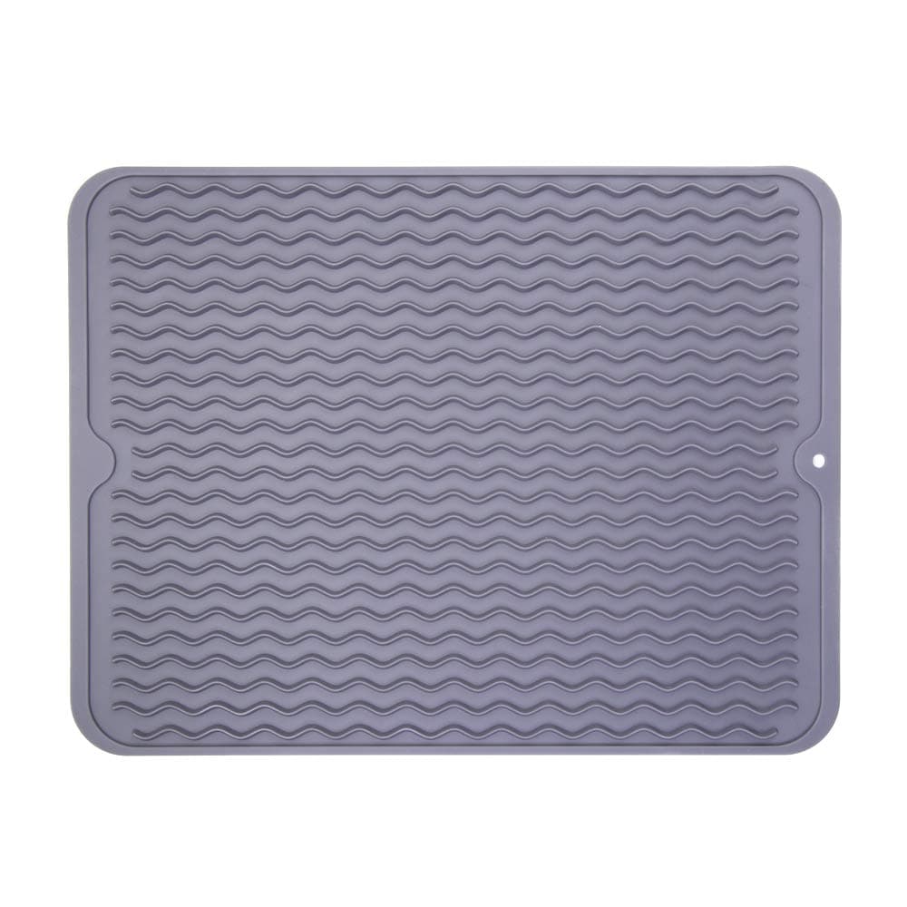 Eco-friendly Silicone Dish Drying Mat Large Reusable Non-slipping and Heat Resistant Dish Quick Drying Pad, Dishwasher Safe, Gray Large 15.8”x12”