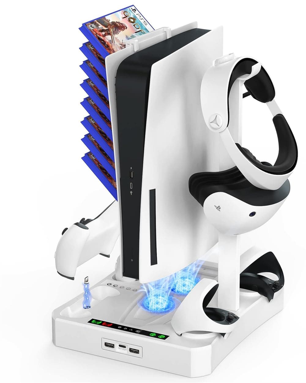 Azonee 3-in-1 Charging Station for PS5 and VR2 With Cooling Fans, Controllers Display Stand, Headset and Game Storage Holder