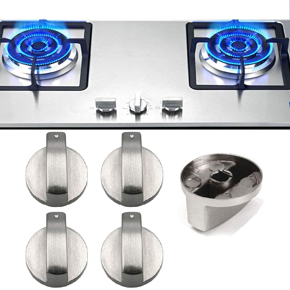 GraGra Gas Stove Knob, 4 Pcs Universal Gas Stove Knobs Metal Gas Hob Switch, 6mm Silver Gas Stove Control Knobs Adaptors Oven Switch for Home Kitchen