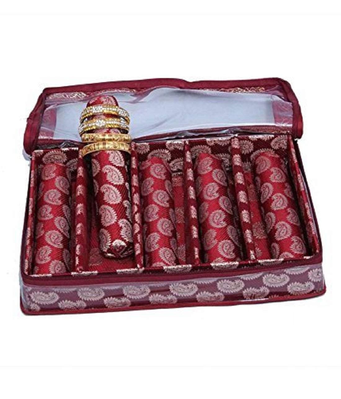 KuberIndustries 5 Rod Brocade Bangle Box (9 cm x 24 cm x 42 cm), 5 Rods, Maroon