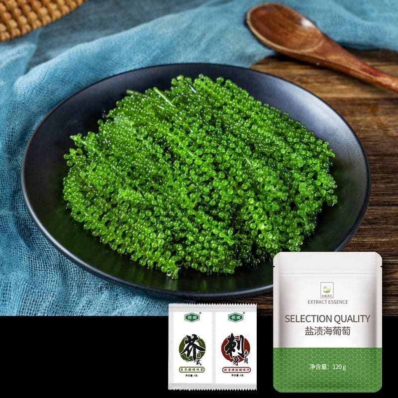 Sea grapes, algae salad, 120g/pack, delicious and refreshing, served with sauce, crispy and low-fat, ready to eat. (1bag)