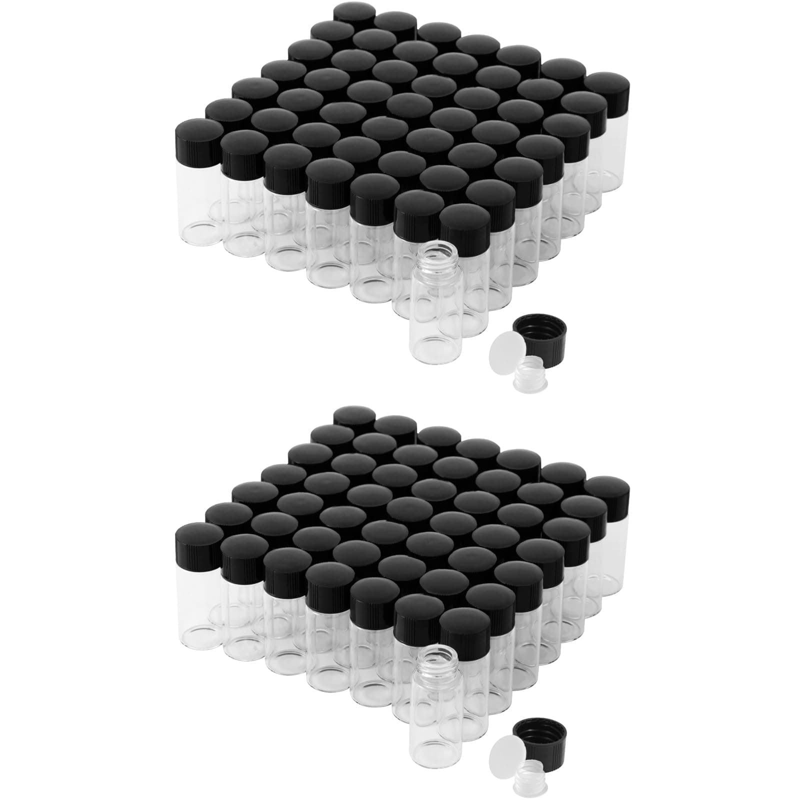 10ml Clear Glass Vials with Screw Caps and Plastic Stoppers, Small Liquid Sample Vial, Leak-Proof Vial, 100PCS