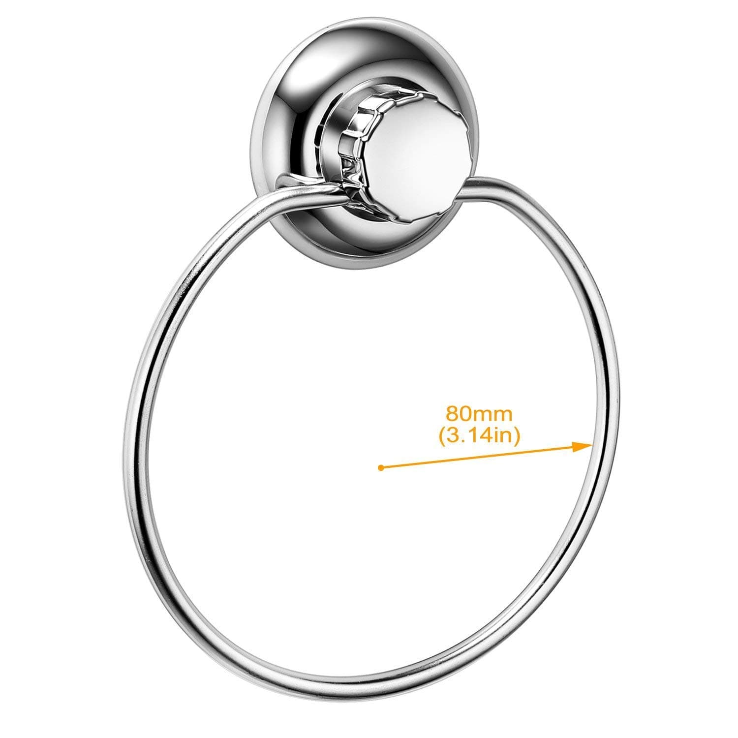 MaxHold No-Drilling/Suction Cup Round Towel Ring - Vaccum System - Stainless Steel Never Rust - for Bathroom & Kitchen Storage